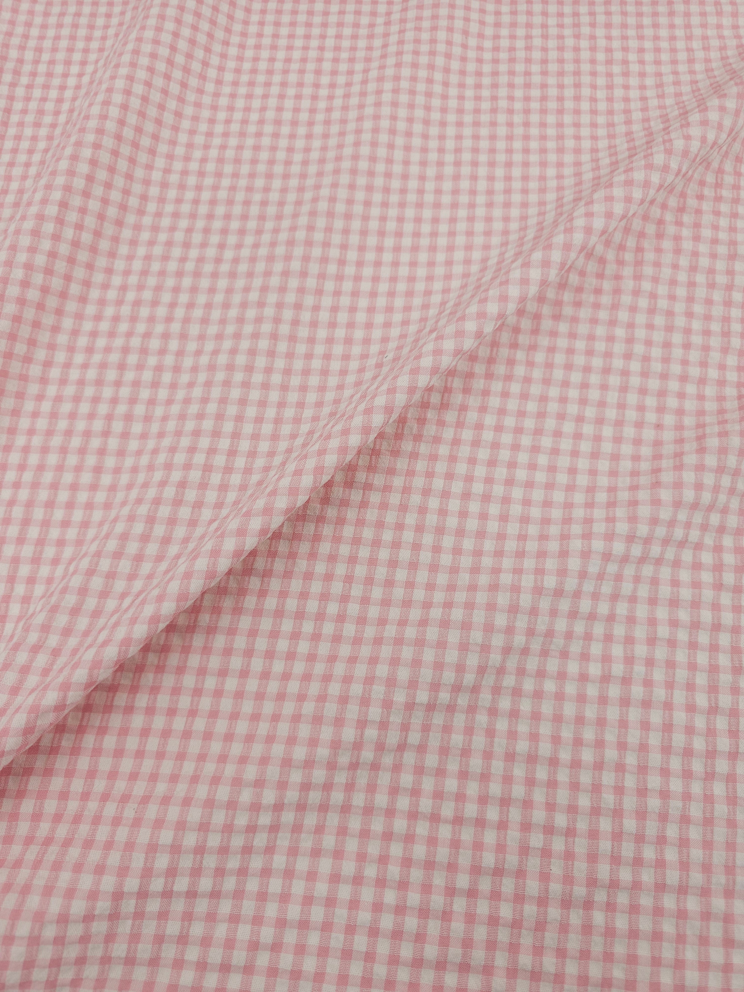 Soft Pink Mini Gingham Crinkle Cotton
