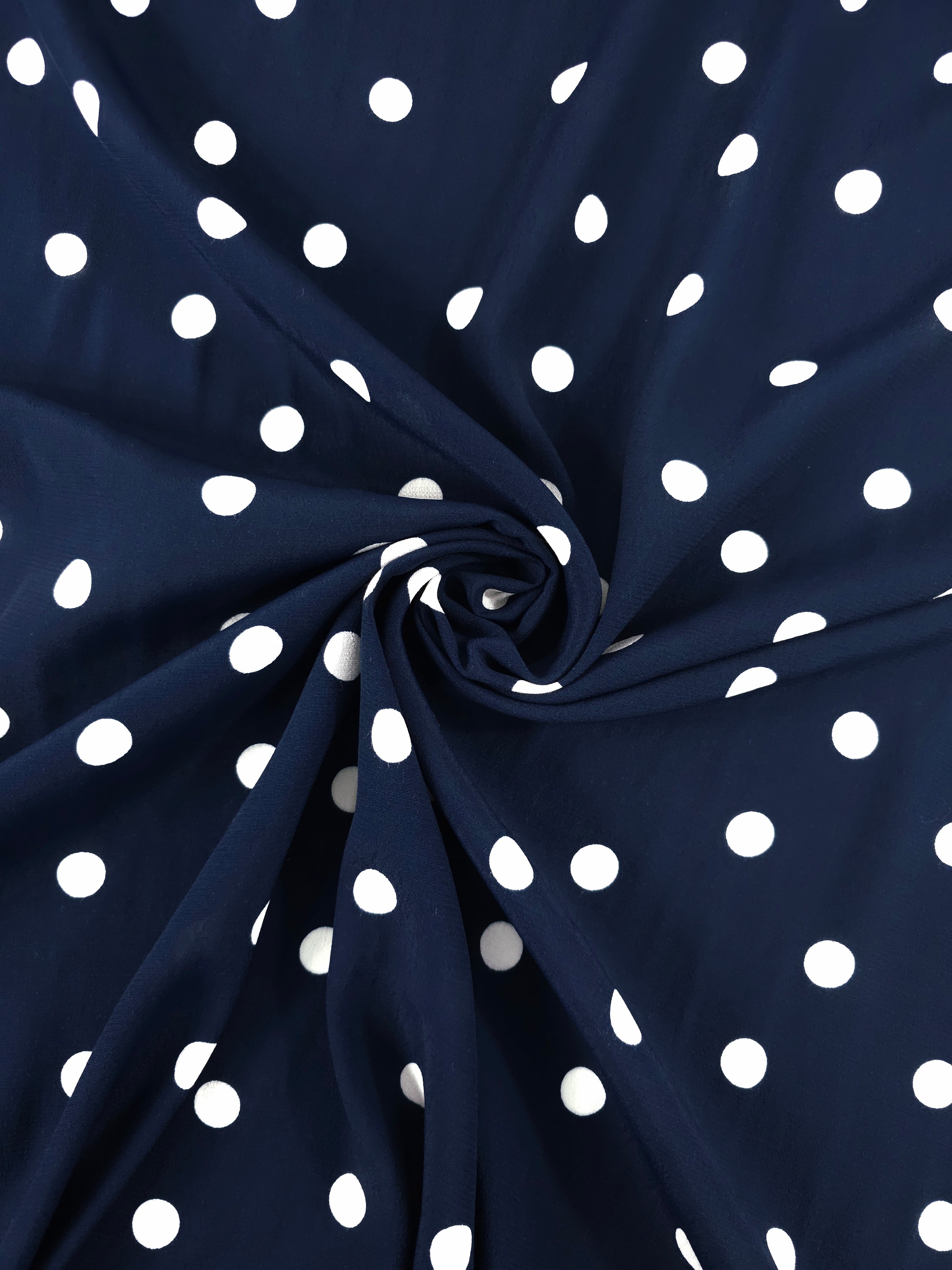 Marine Navy Polka Dot Viscose Crepe