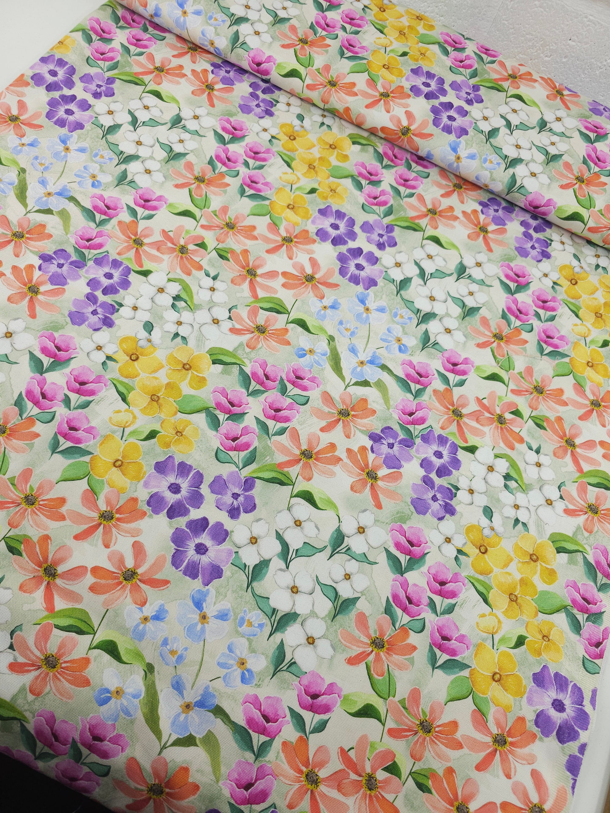 Summer Floral Meadow Lightweight Canvas Cotton