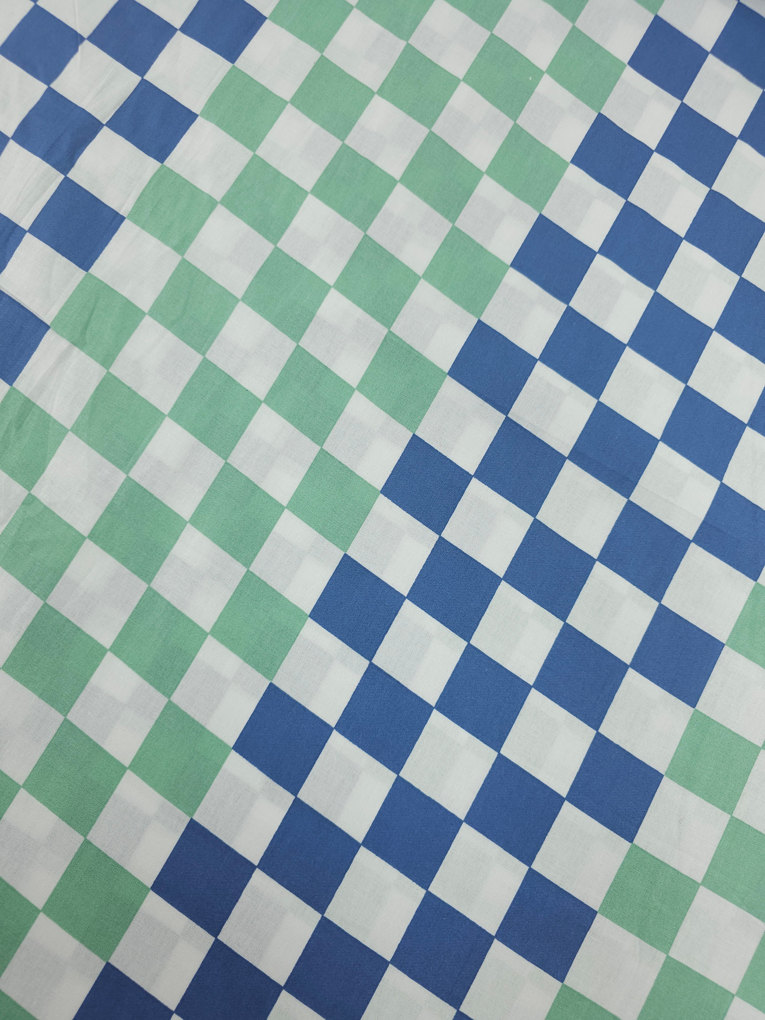 Minty Green/Blue Checkerboard 100% Cotton 110" *EXTRA WIDE"