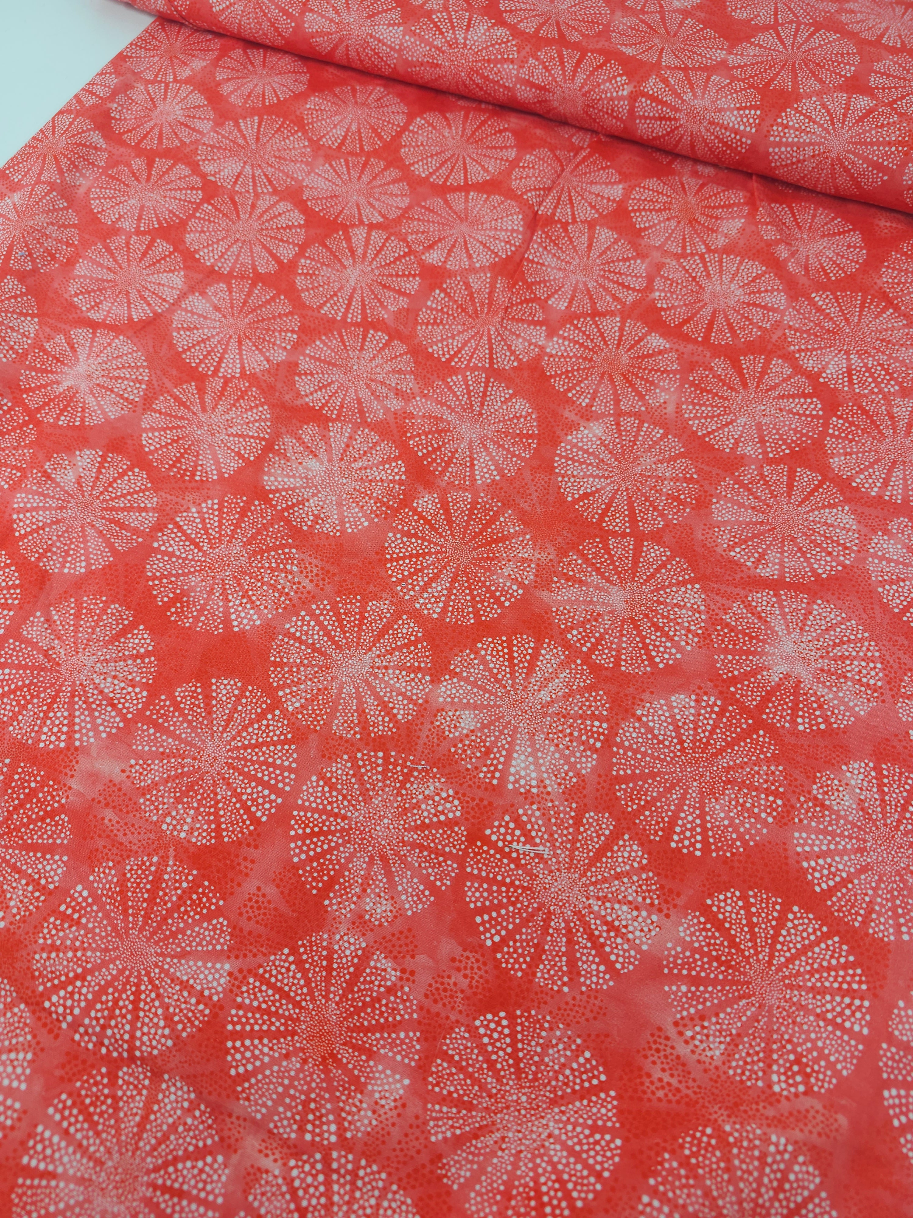 Coral Vermillion Spiro Circles 100% Cotton