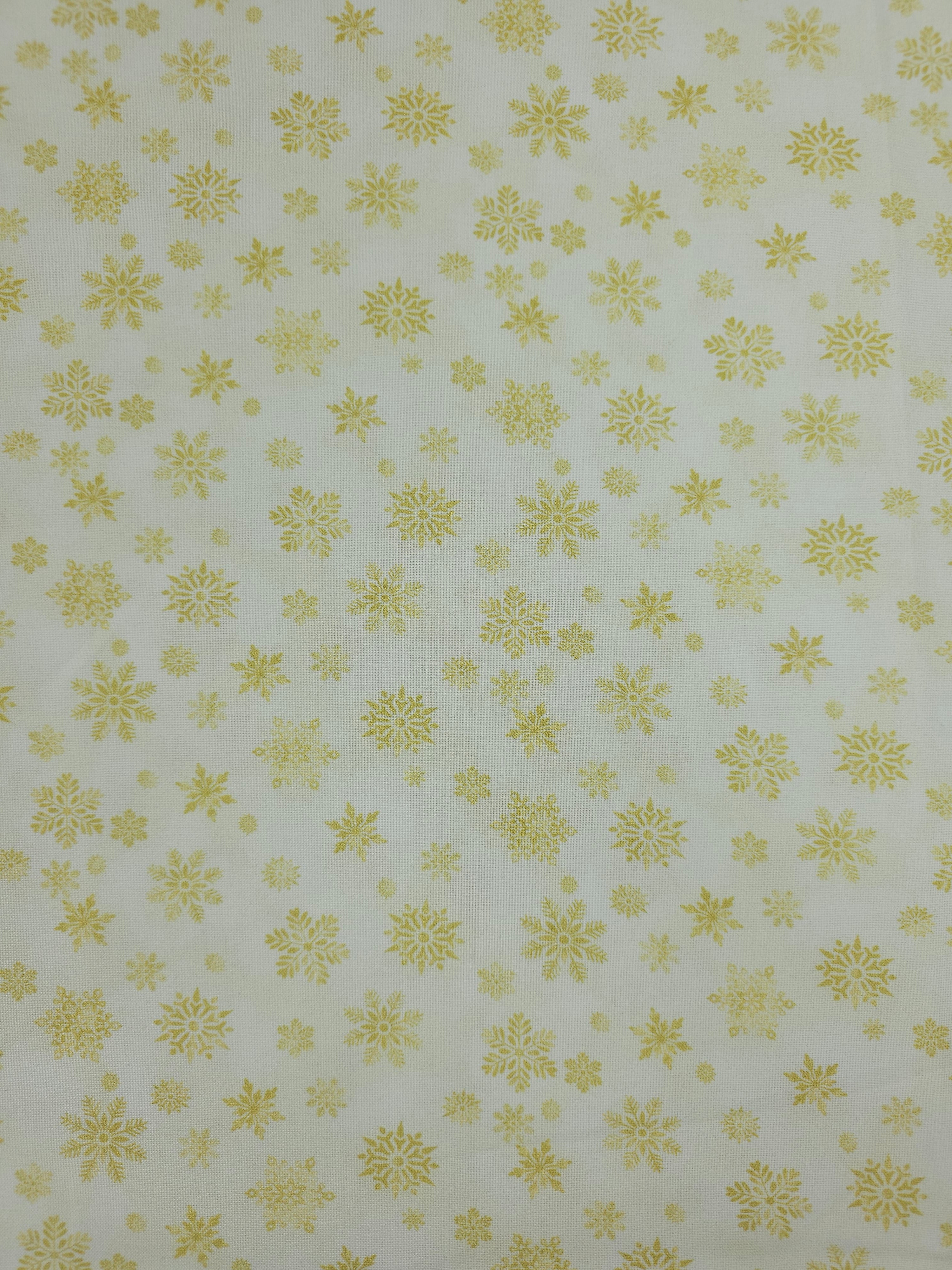 Off White/Gold Snowflake 100% Cotton