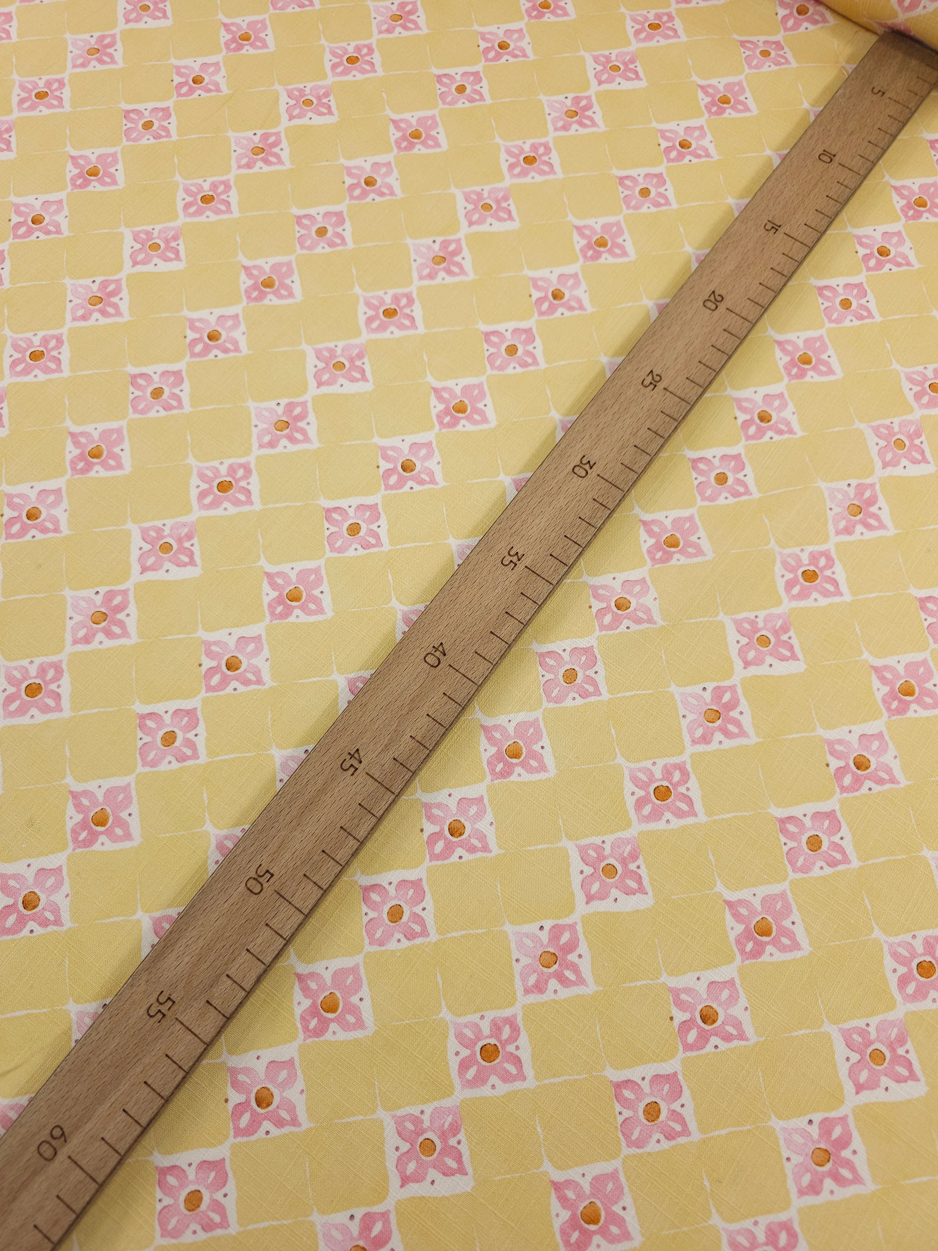 Pale Yellow/Pink Abstract Diamond Viscose