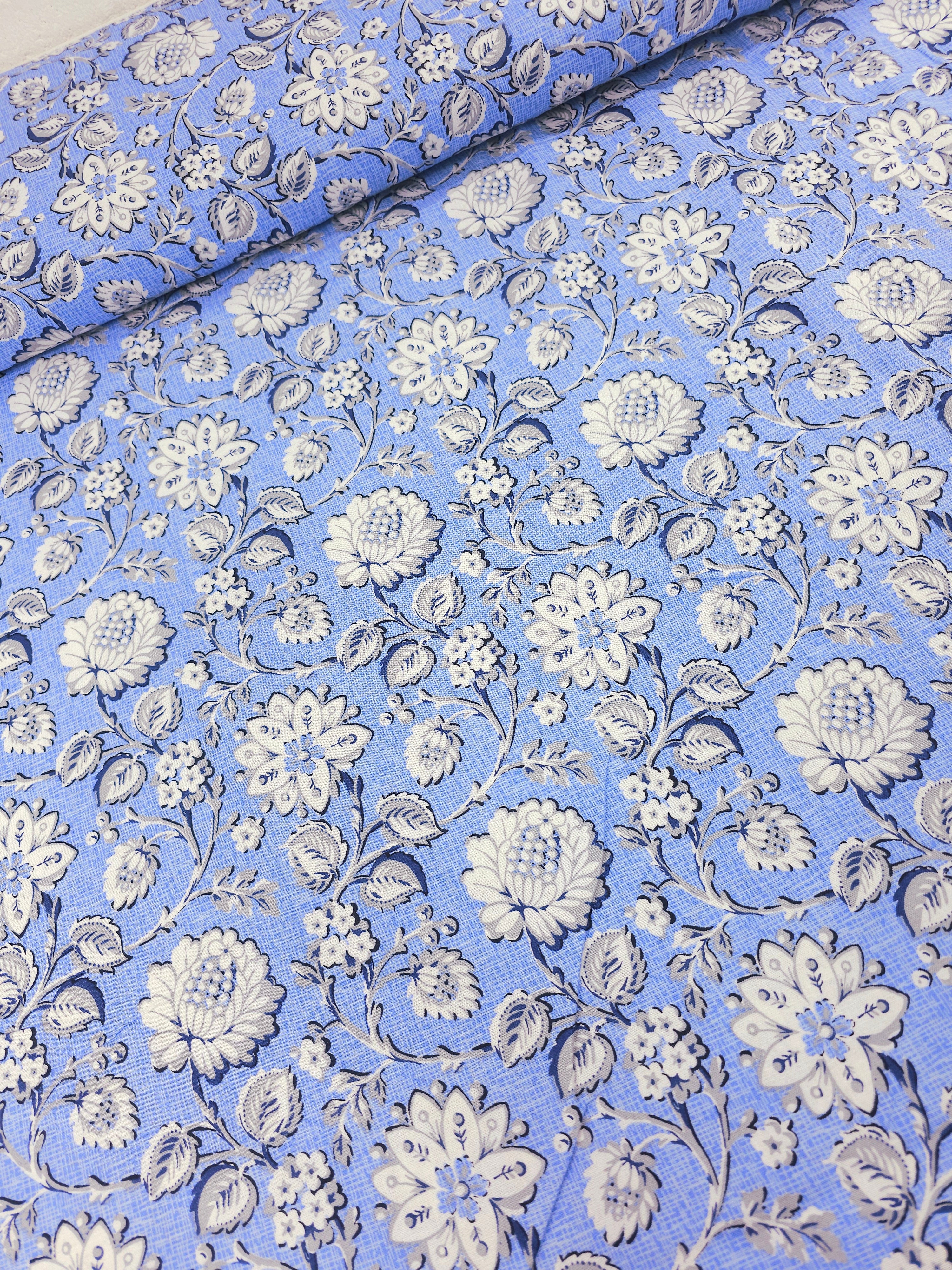 Powder Blue Magnifique Floral 100% Cotton 56"