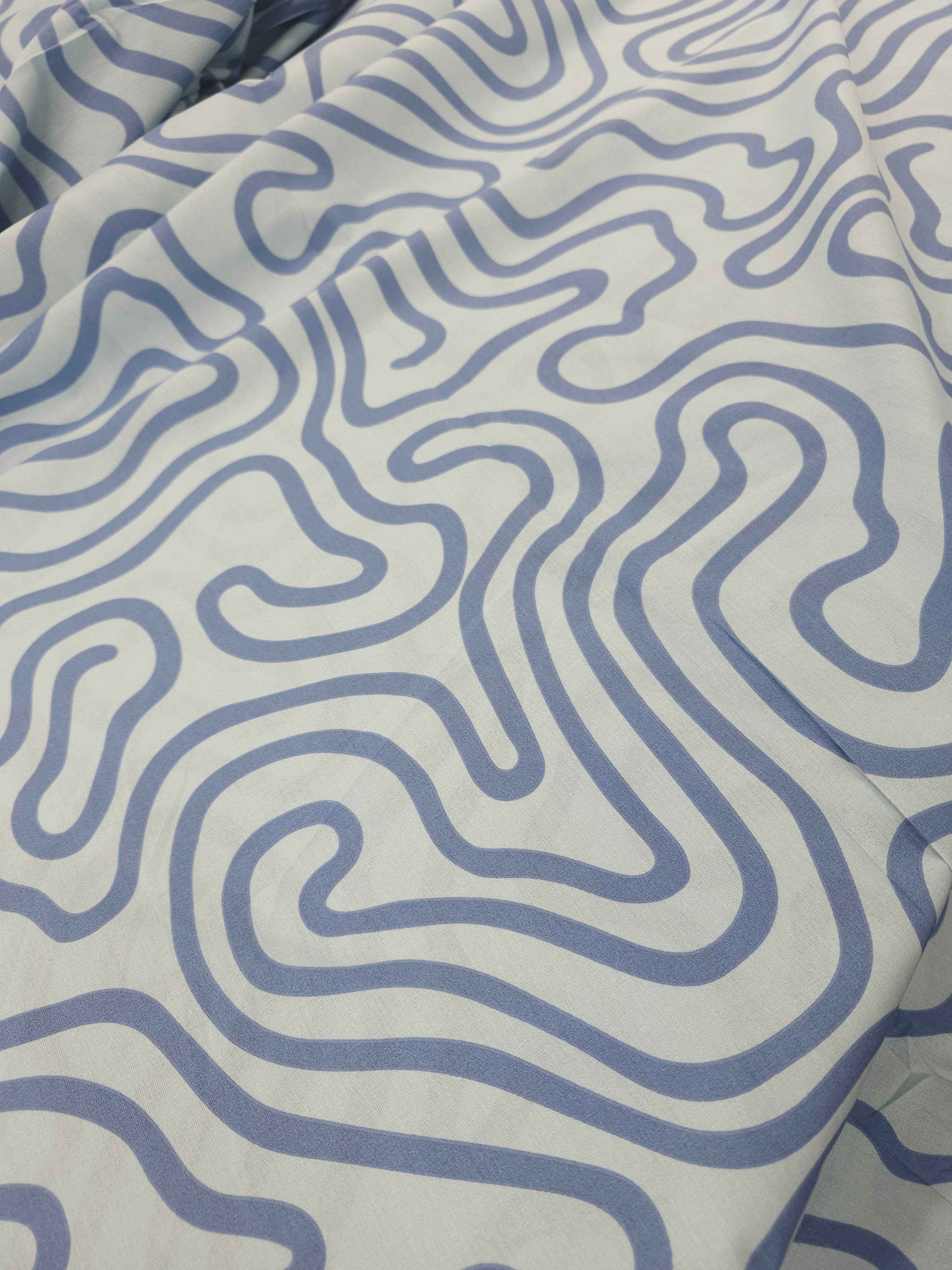 Blue Squiggle 100% Cotton 102” - Habitat *EXTRA WIDE*