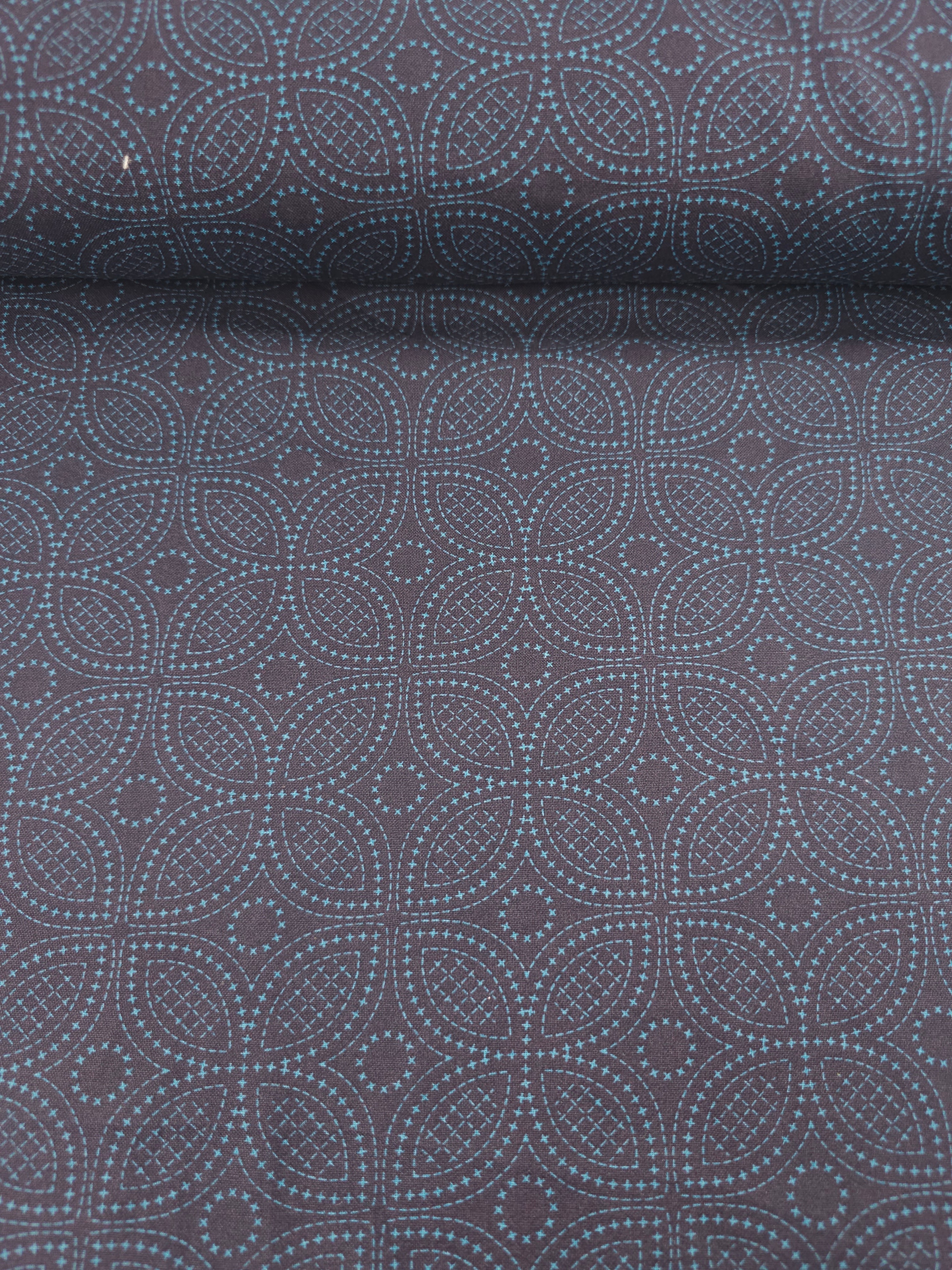 Dark Navy Dotty Petal Flower 100% Cotton