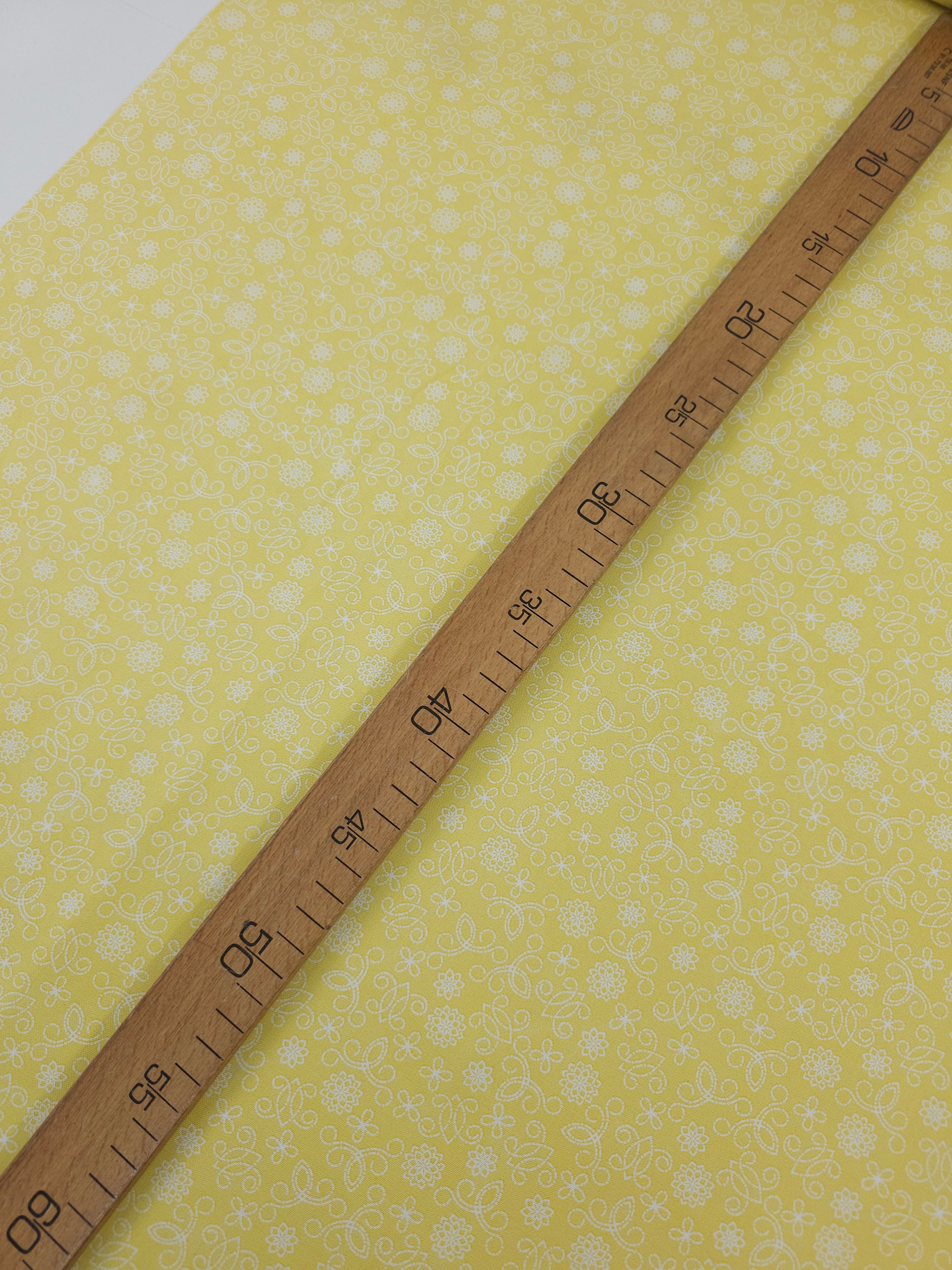 Pale Yellow Sketch Floral 100% Cotton - Benartex