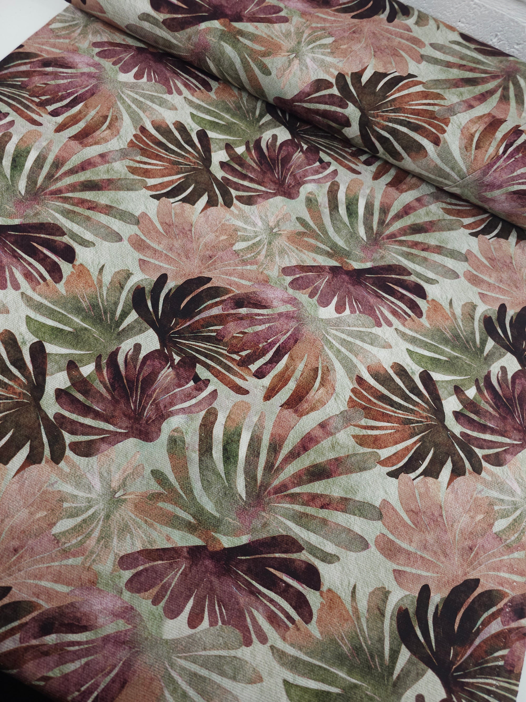 Deep Watercolour Mystique Leaves Lightweight Canvas Cotton