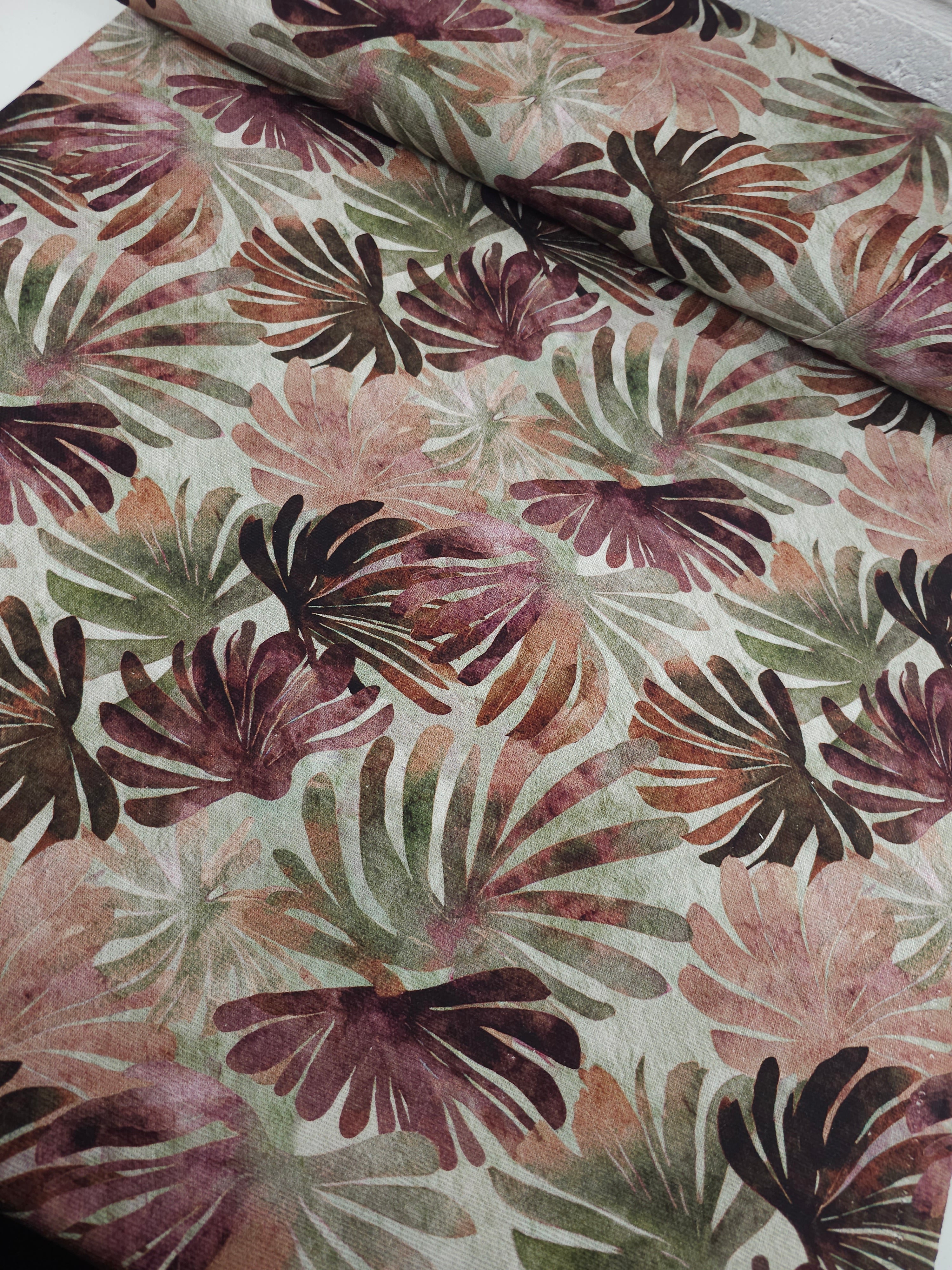 Deep Watercolour Mystique Leaves Lightweight Canvas Cotton