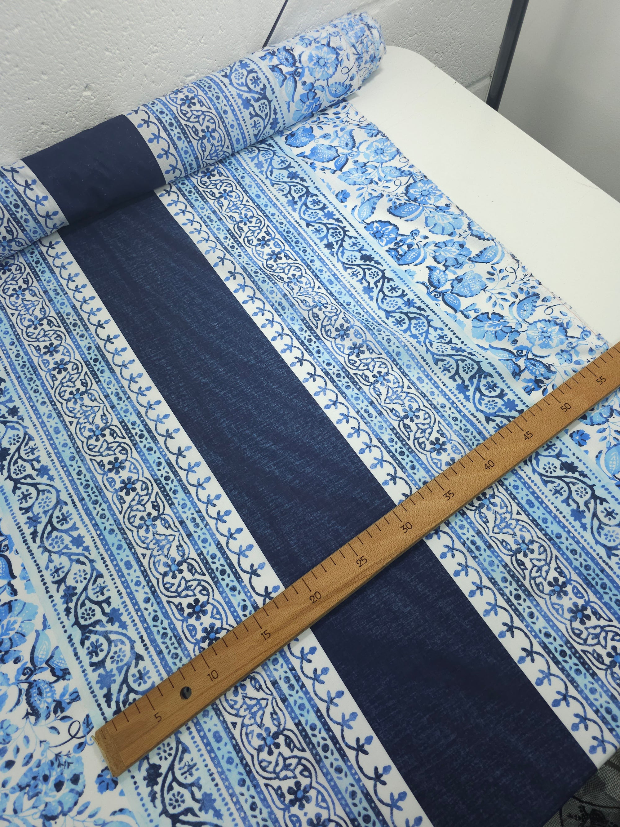 Blue/Navy Washed Floral Stripe Lightweight Cotton