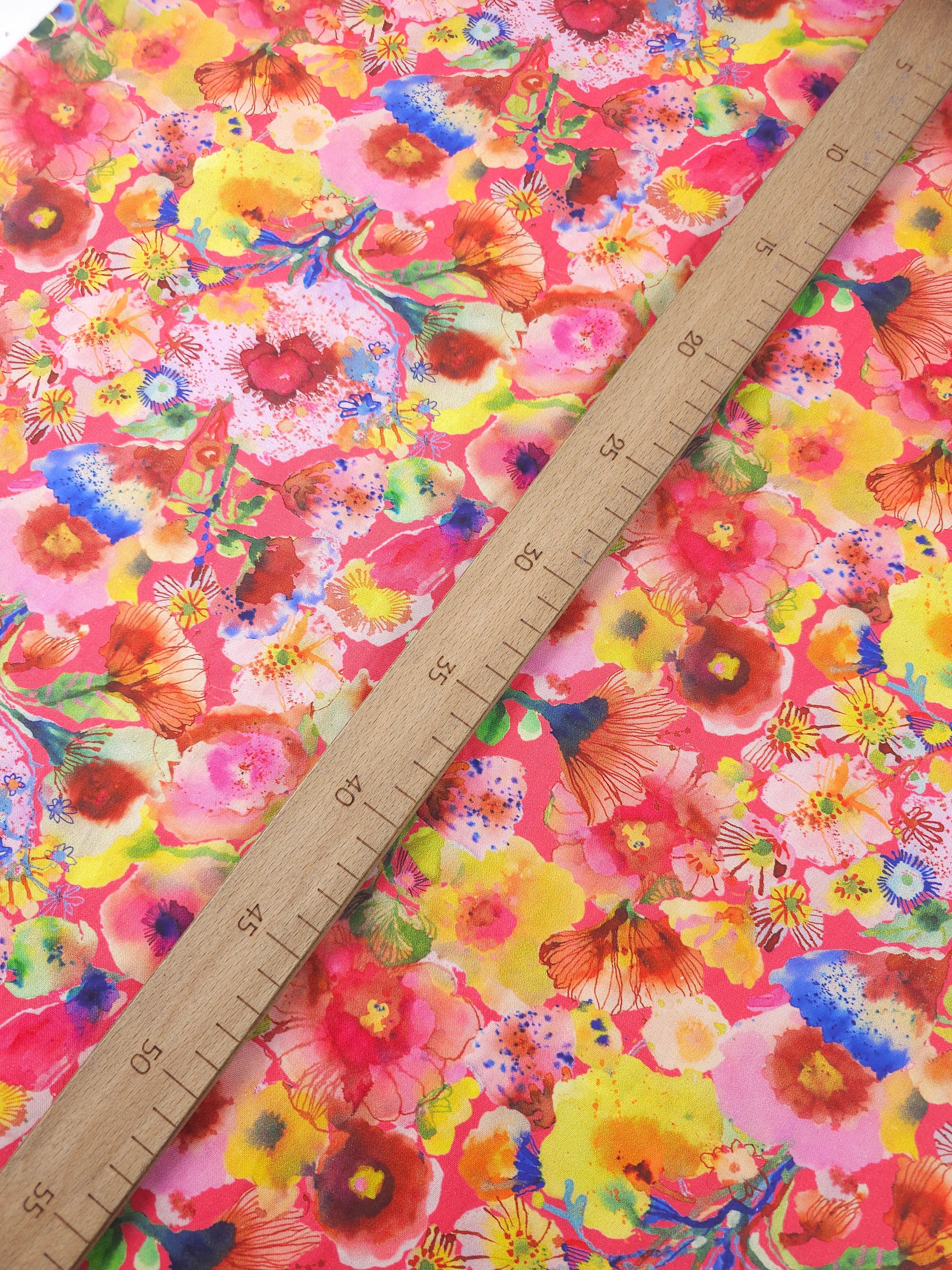 Floral Pompadours In Pink 100% Cotton - Free Spirit