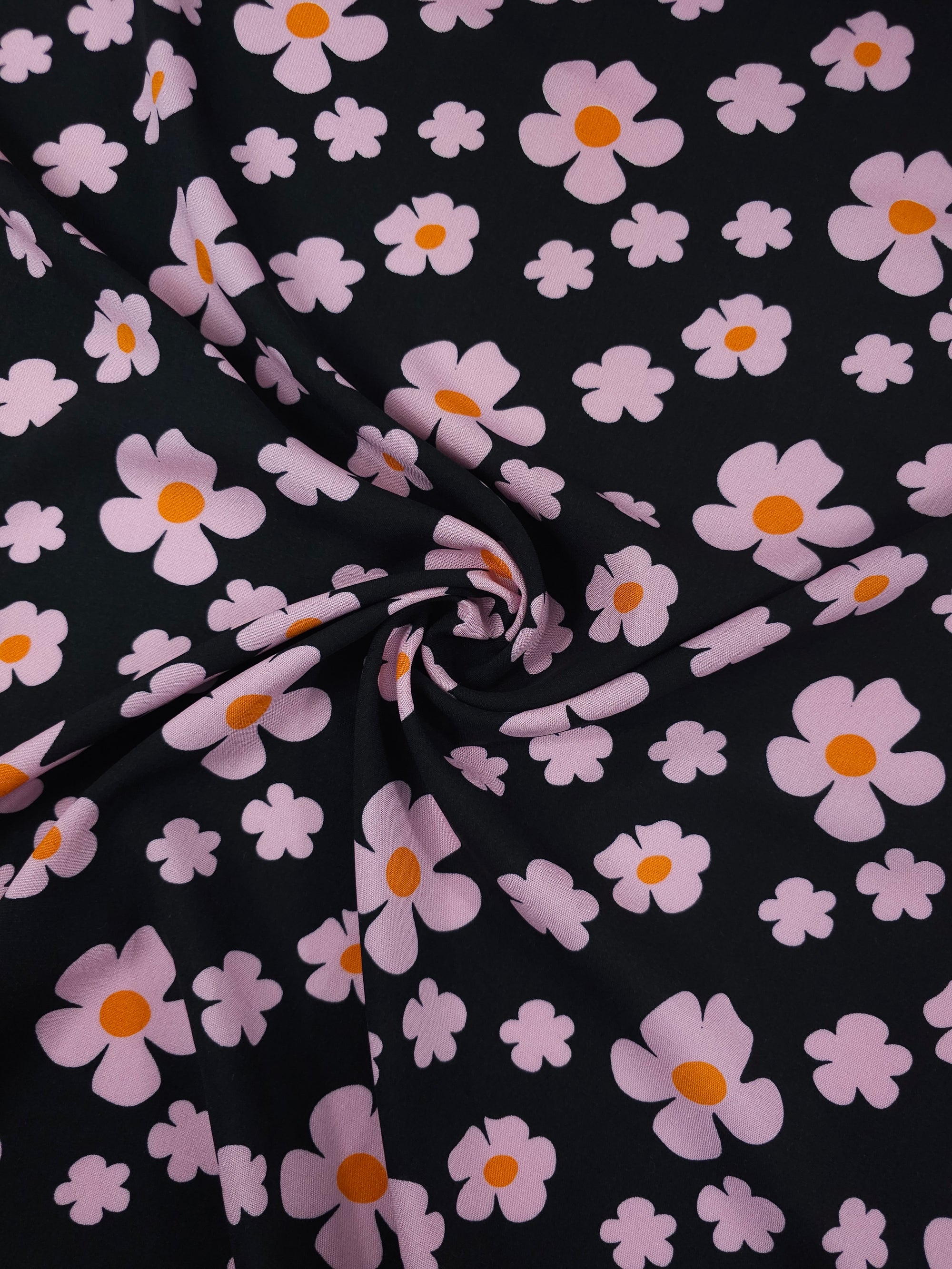 Pinky Lilac/Black Daisy Viscose Challis
