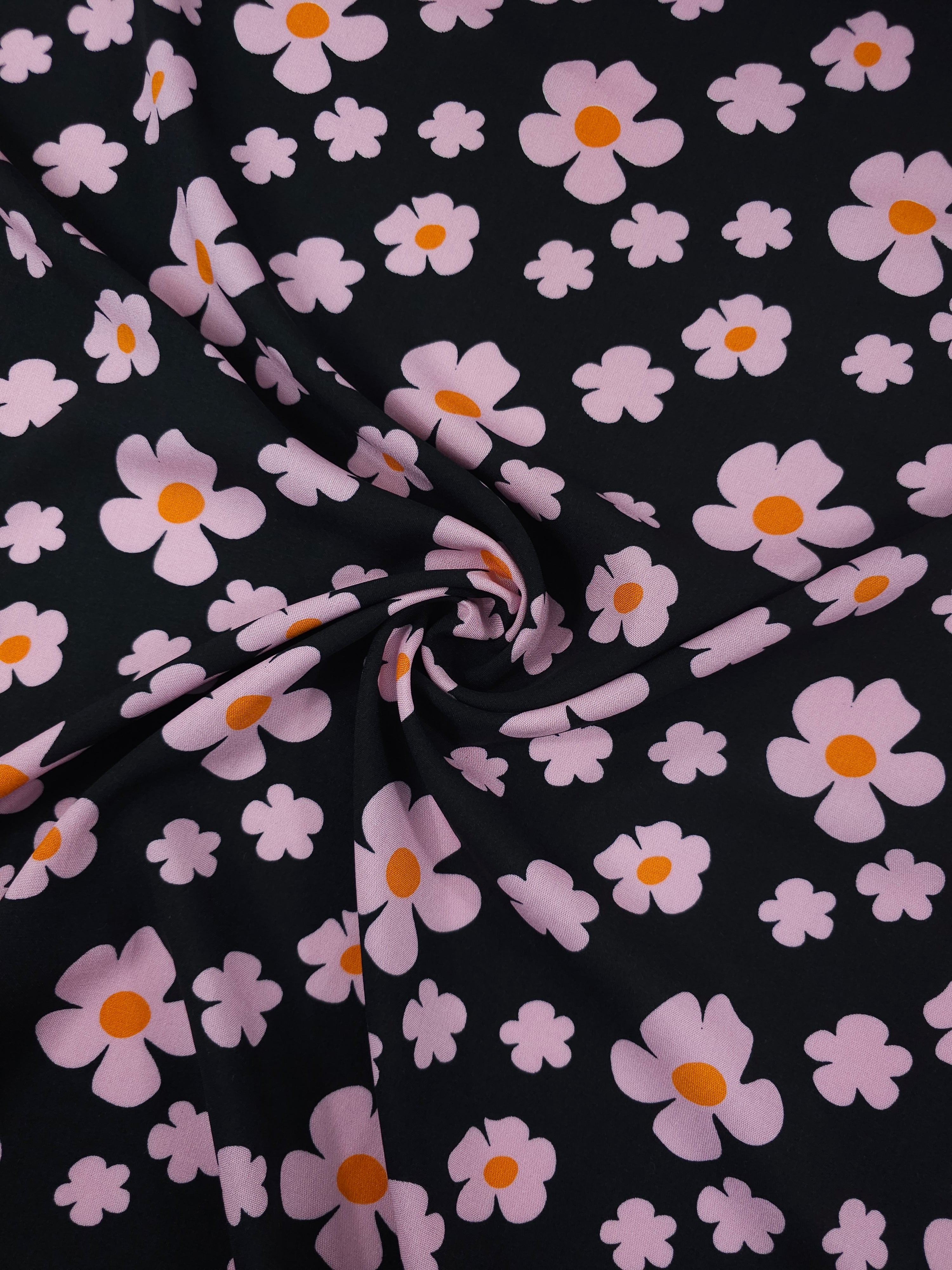 Pinky Lilac/Black Daisy Viscose Challis