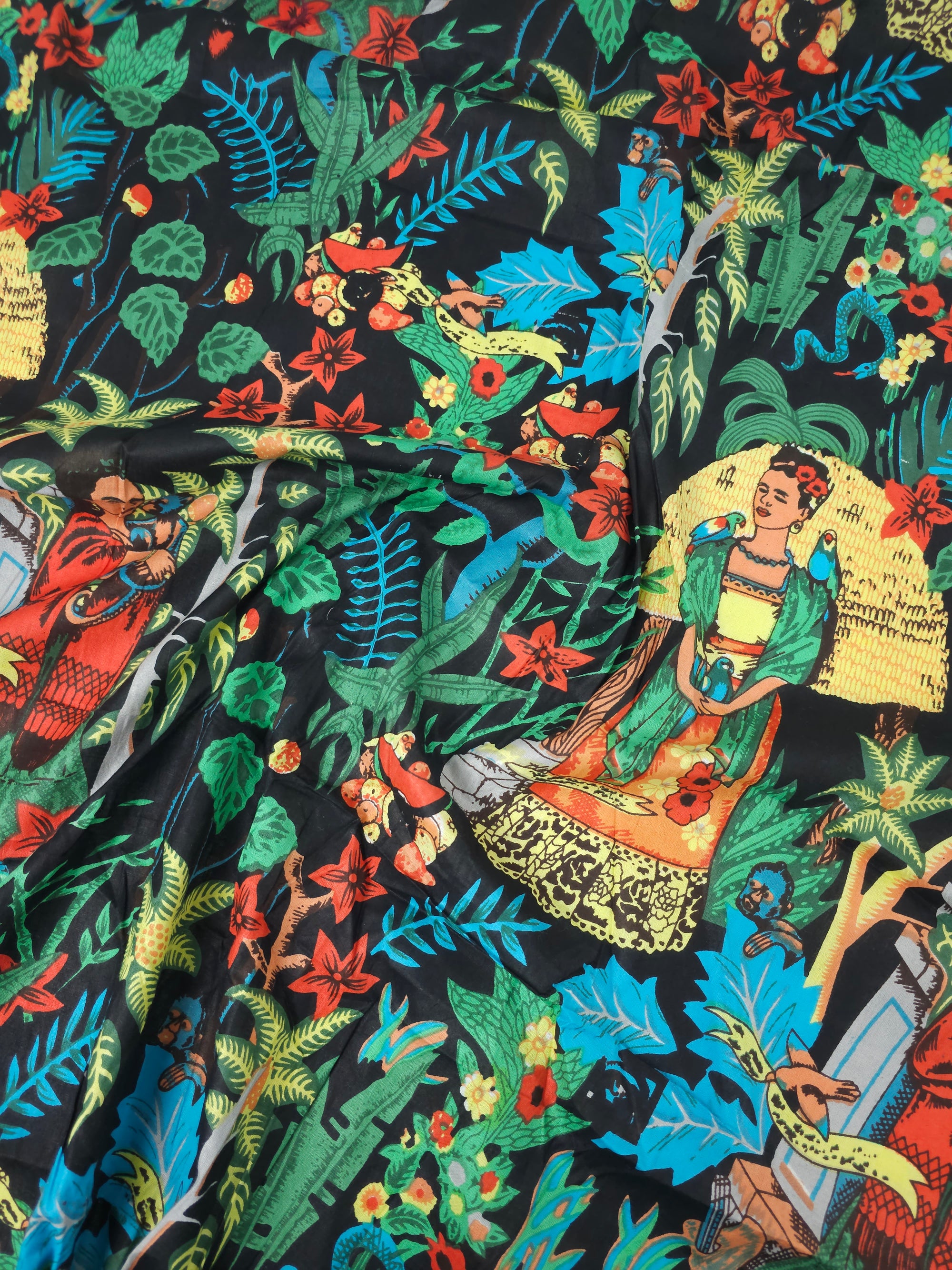 Black Frida Kahlo Block Print Cotton