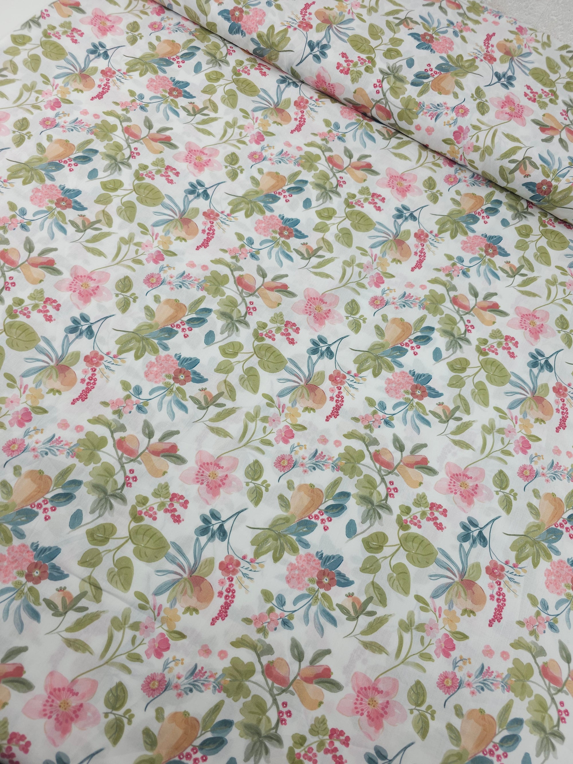 Floral Butternut Squash Stems Lightweight Cotton 57"