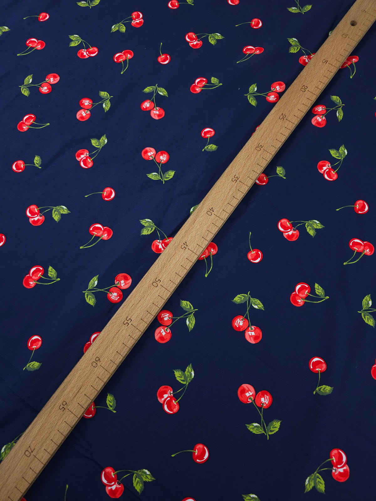 Navy/Red Tossed Cherries Cotton Poplin
