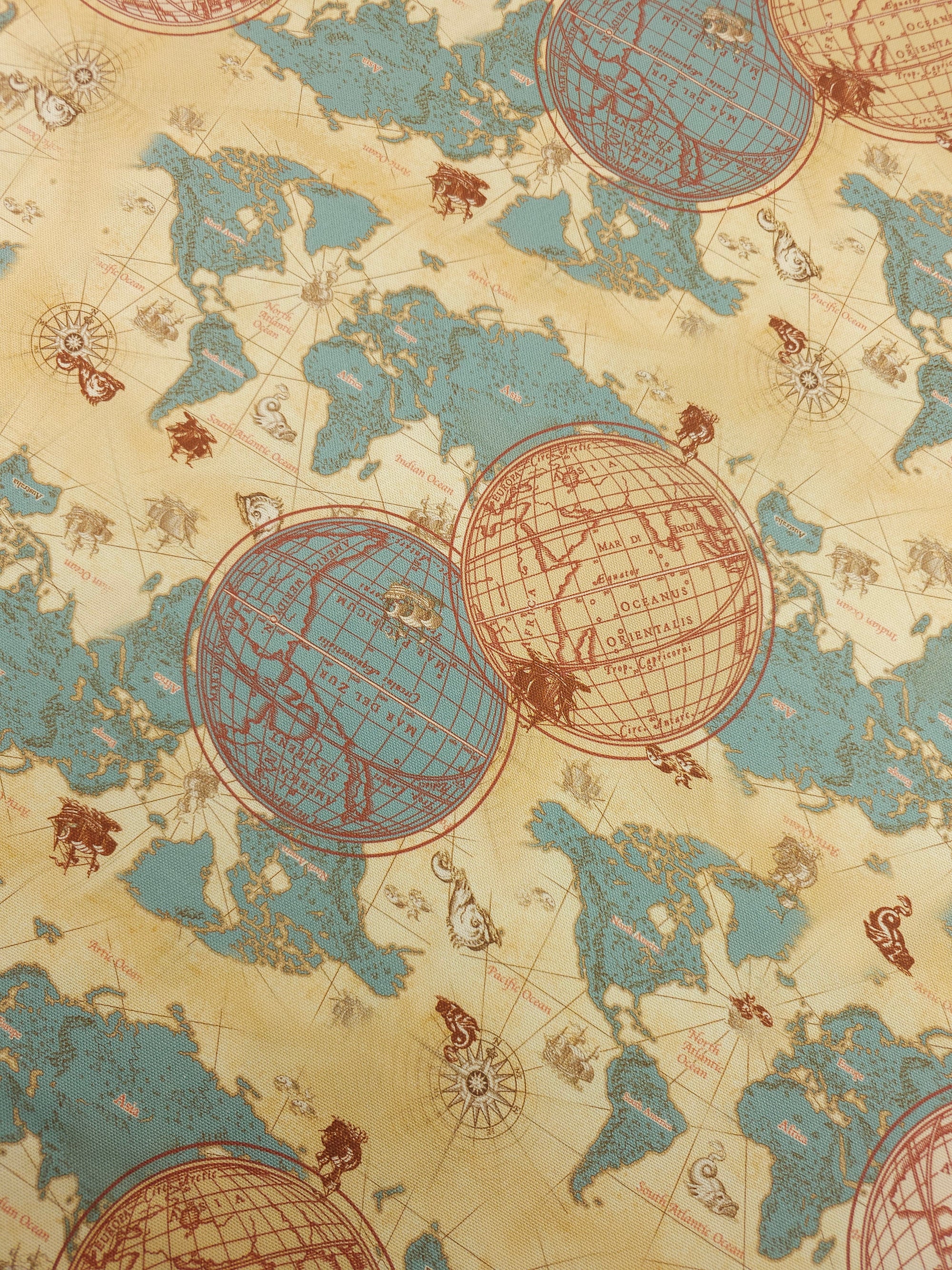 Retro World Map Canvas Cotton