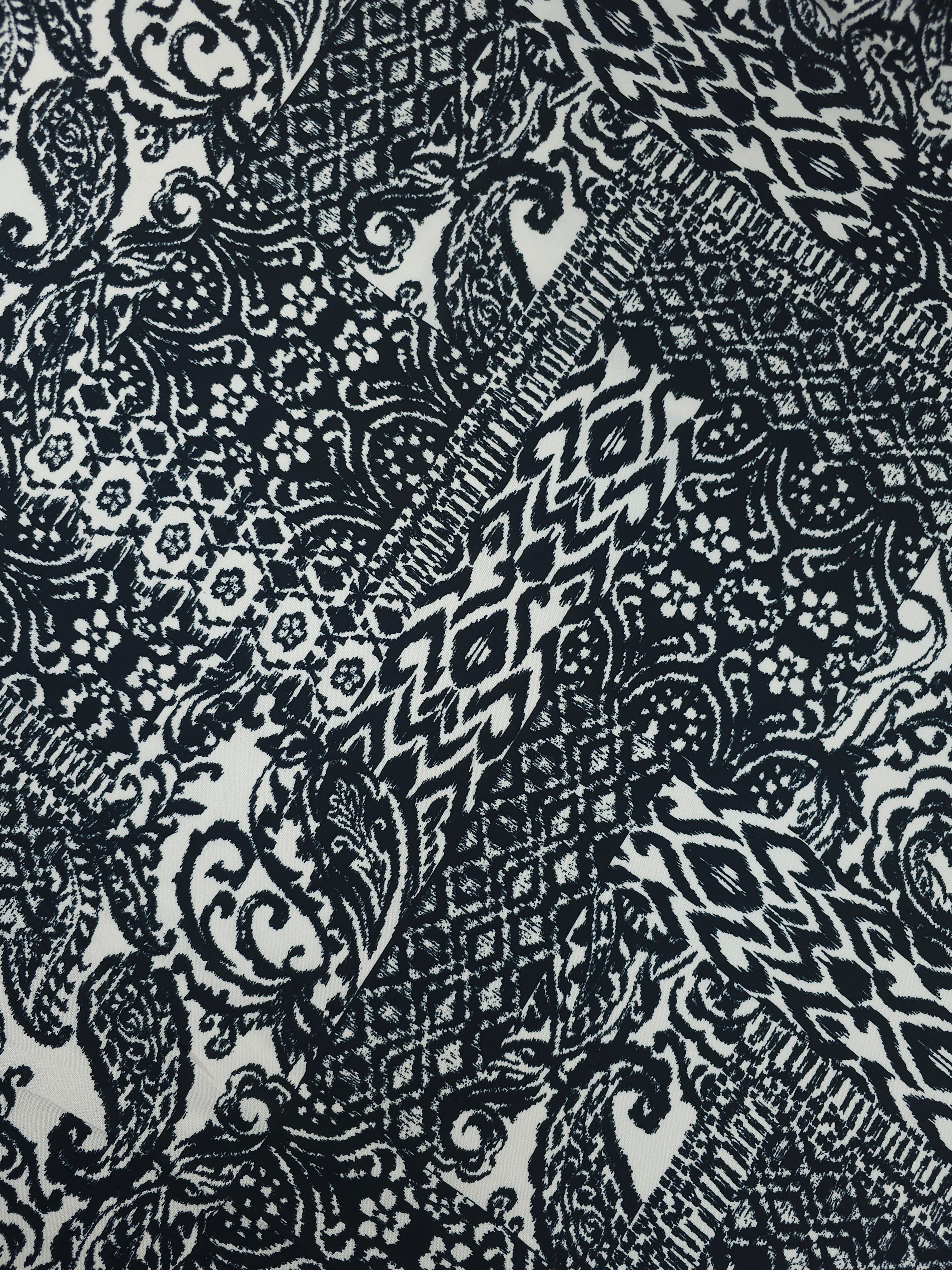 Black Abstract Damask Viscose Challis