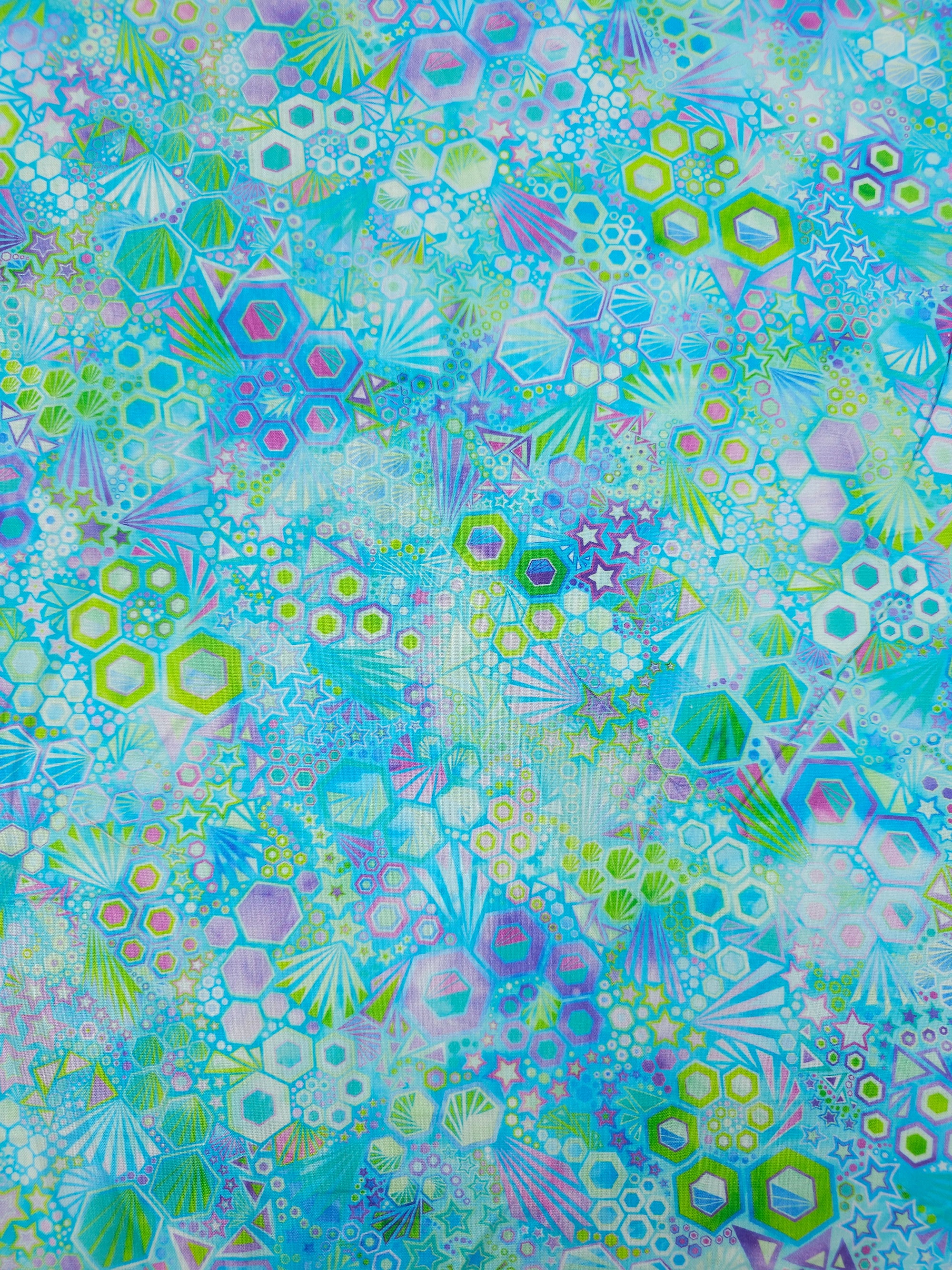 Bluey Lime/Purple Star Phantasma 100% Cotton - Robert Kaufman