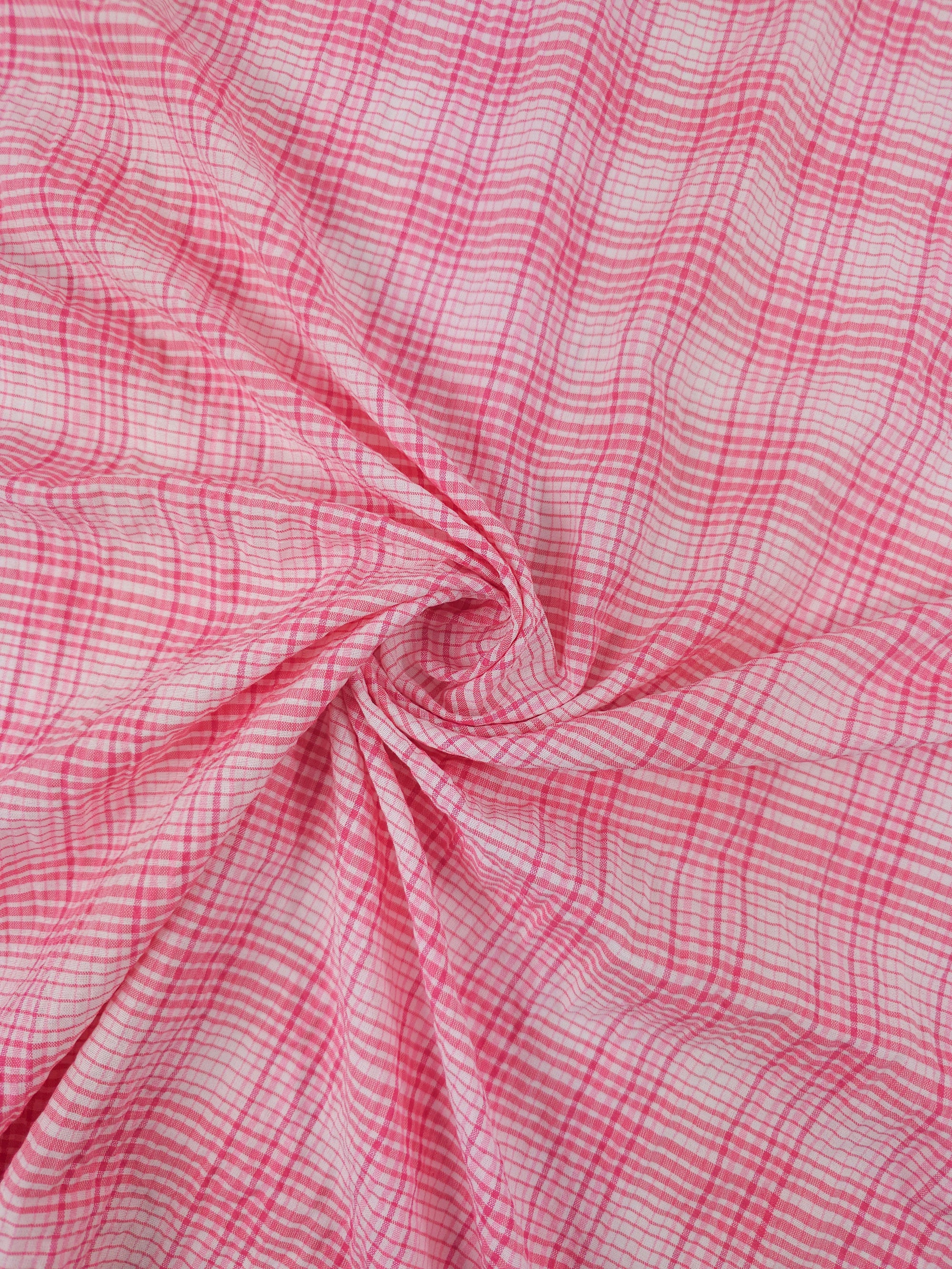 Pink Tartan Crinkle Cotton