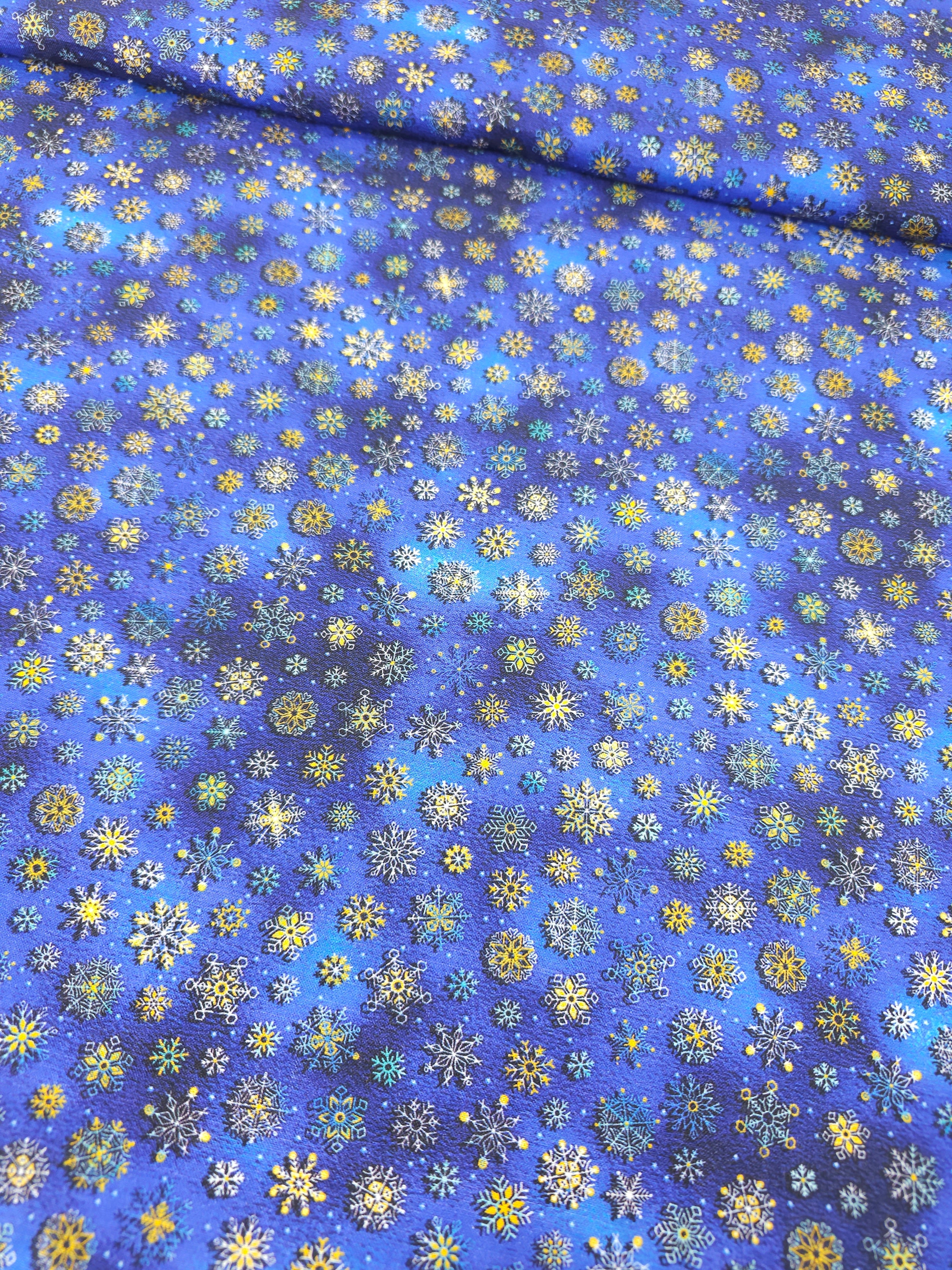 Blue/Gold Snowflakes 100% Cotton