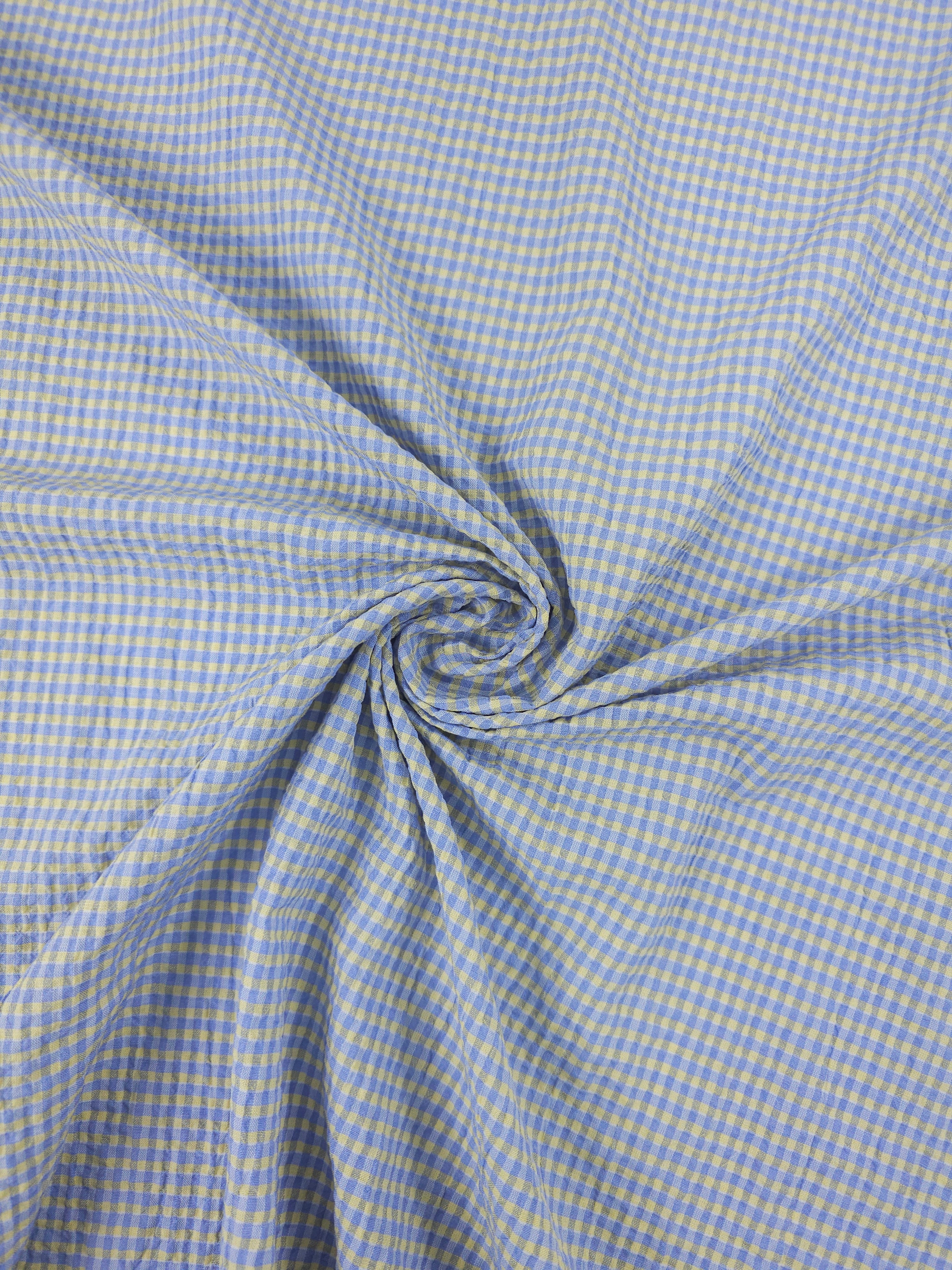 Baby Blue/Yellow Mini Gingham Crinkle Poly Cotton