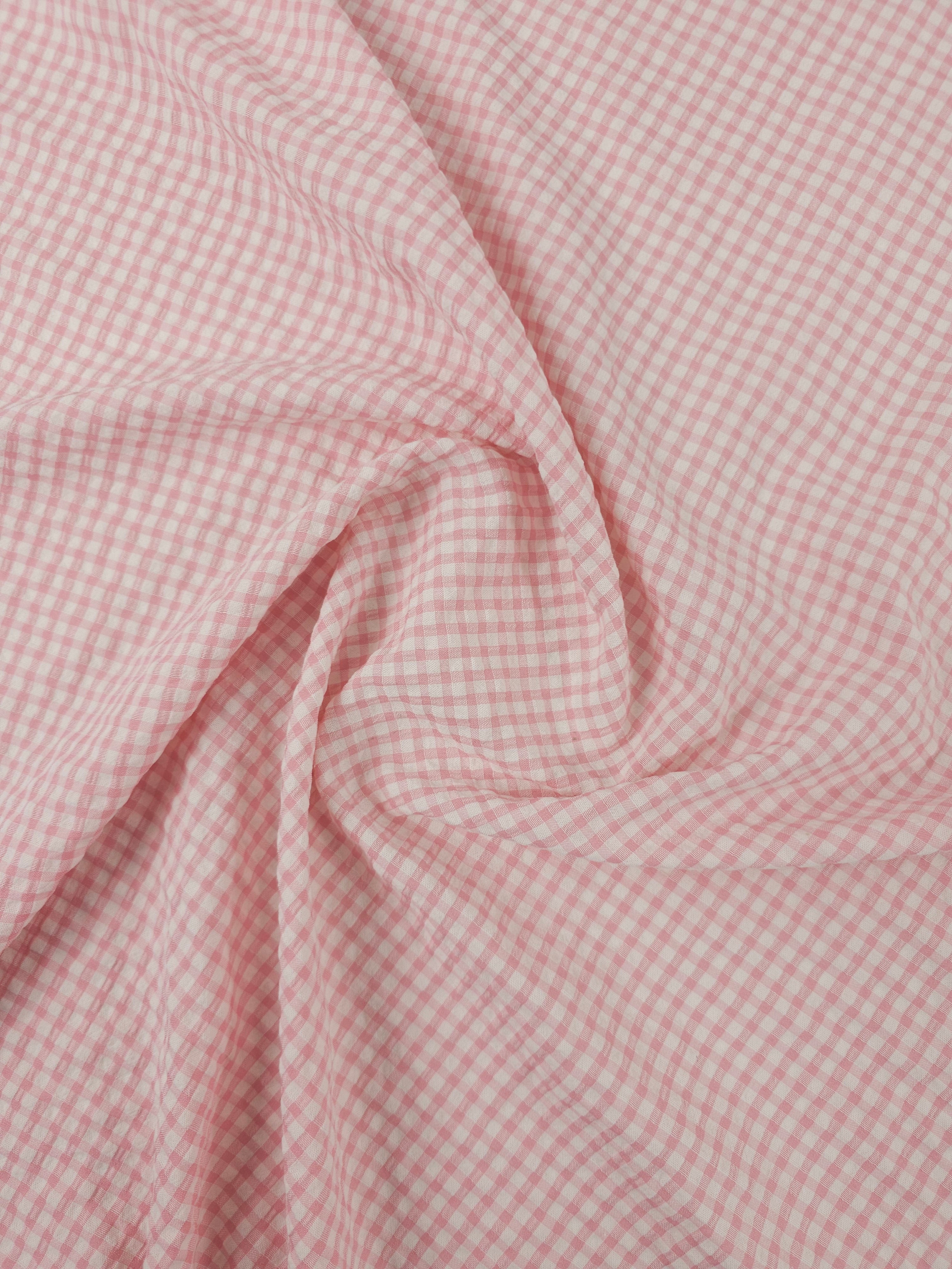 Soft Pink Mini Gingham Crinkle Cotton