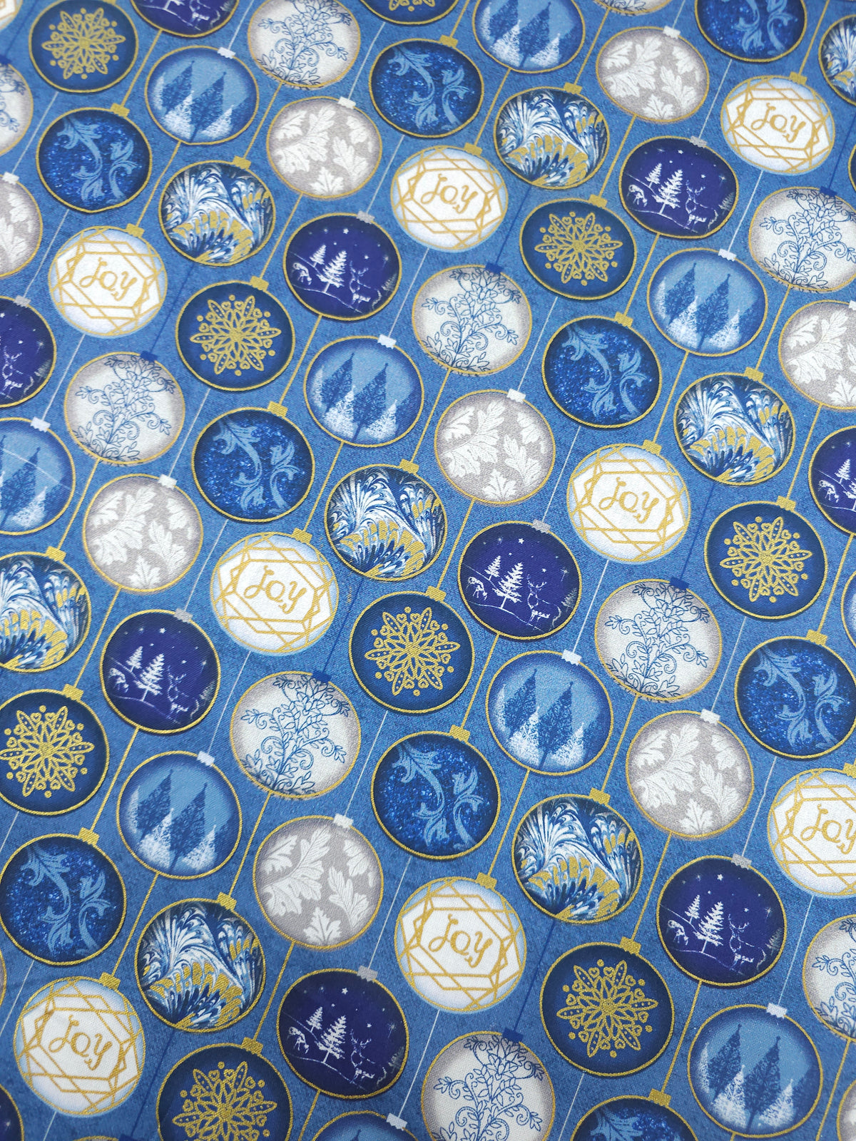 Blue/Gold Shimmer Baubles 100% Cotton