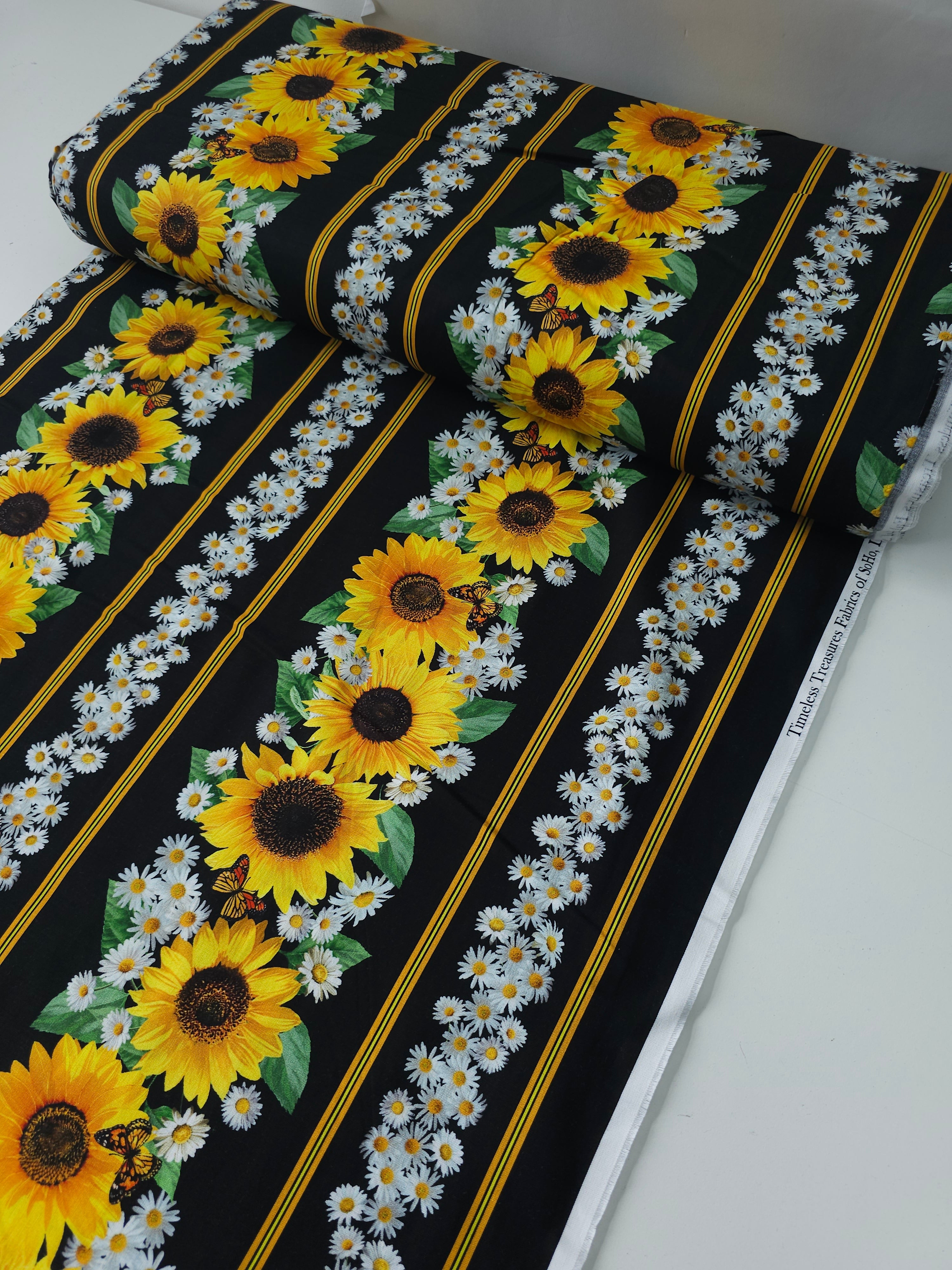 Sunflower Daisy Large Panel Stripe 100% Cotton