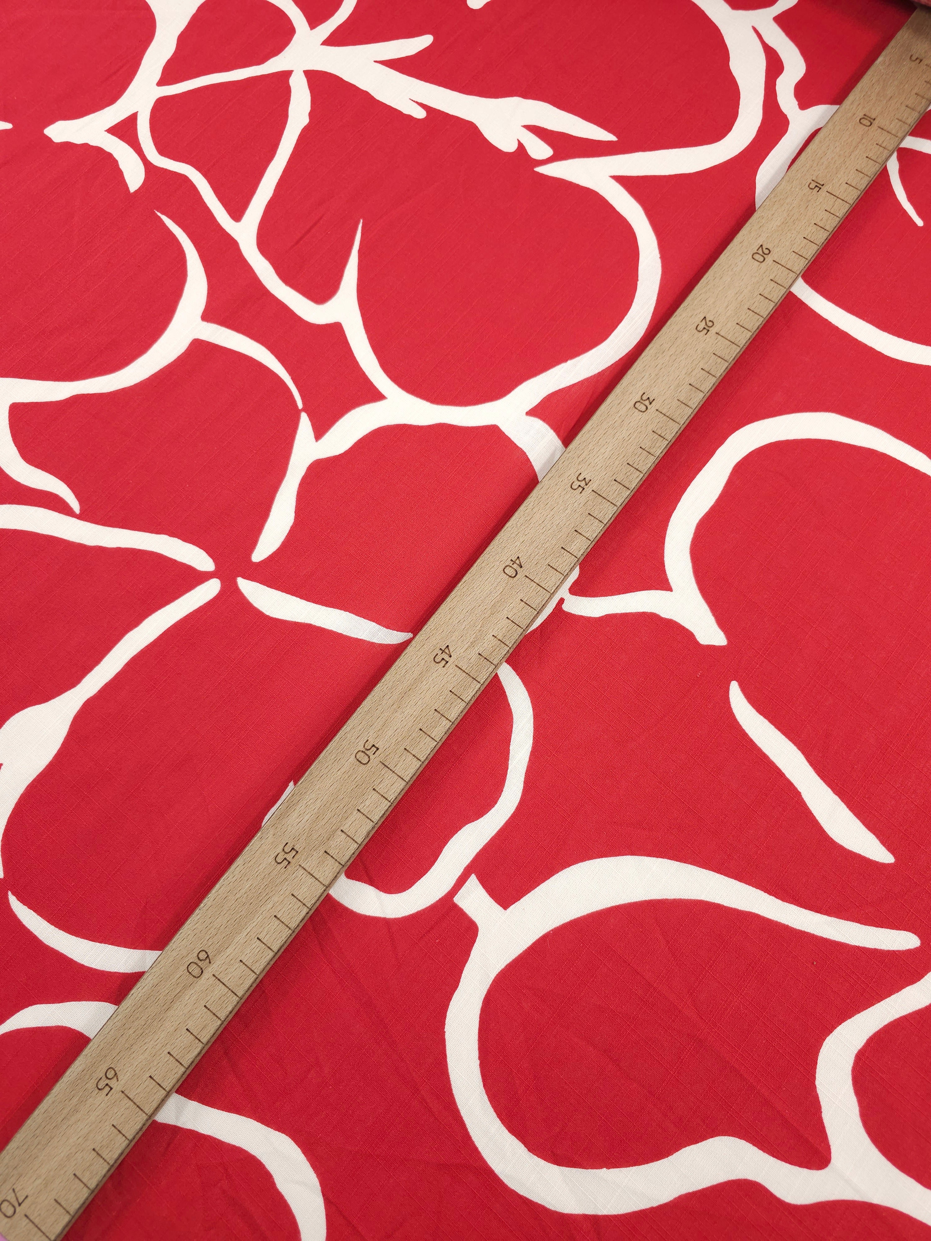Red/White Large Floral Outline Lightweight Cotton
