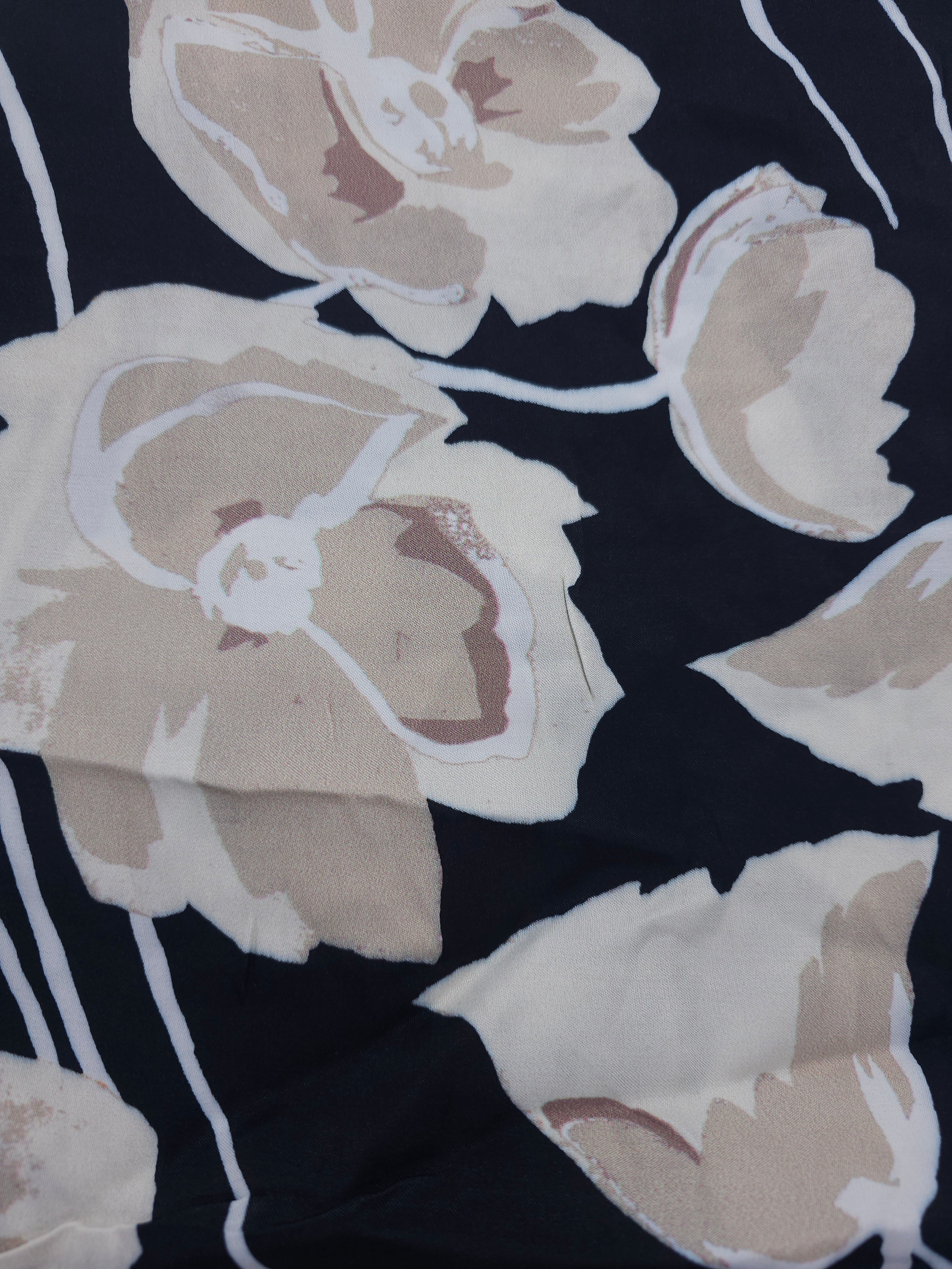 Black beige flower Viscose sateen- 2m piece