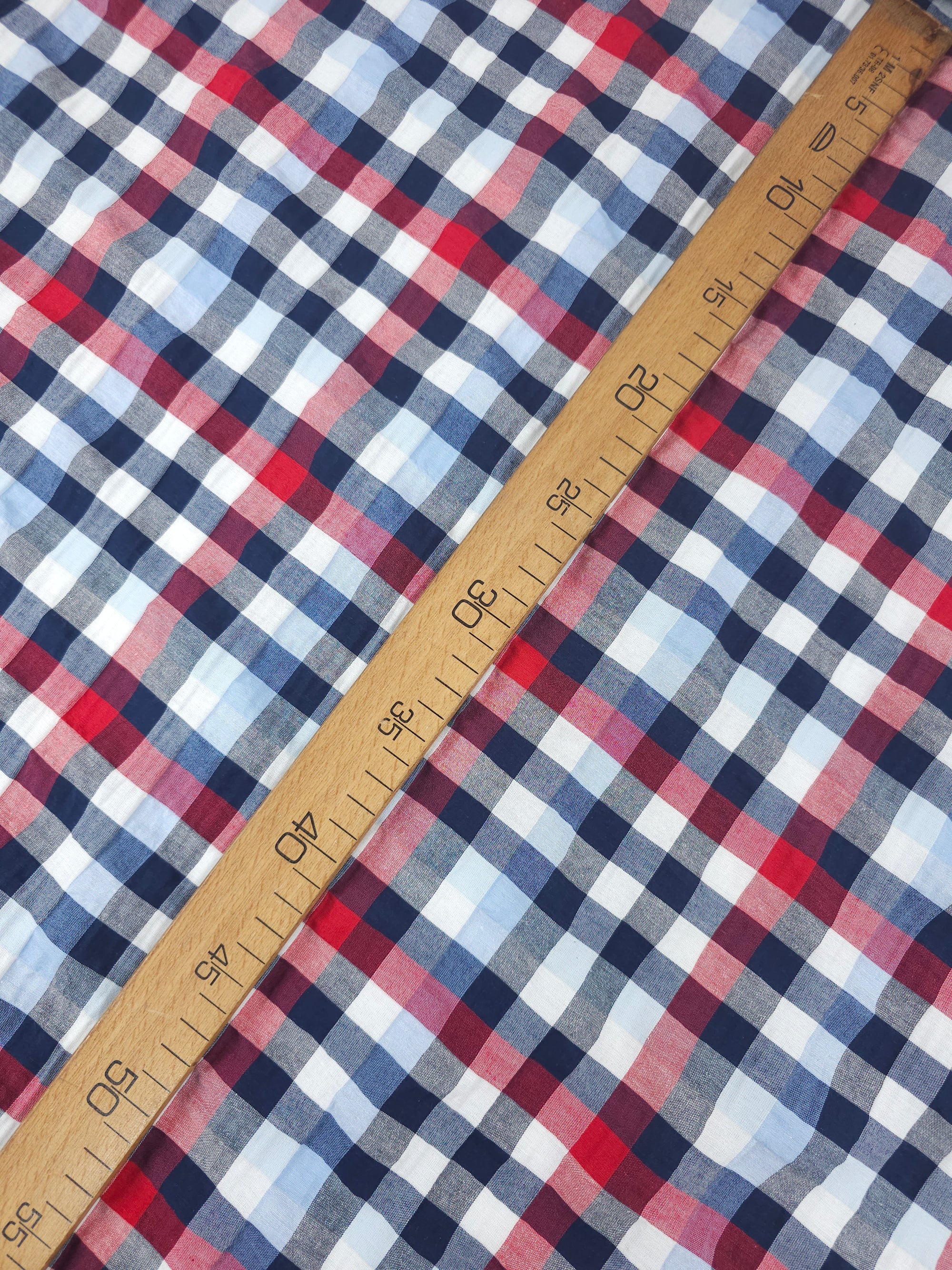 Red/Blue Gingham Crinkle Poly Cotton