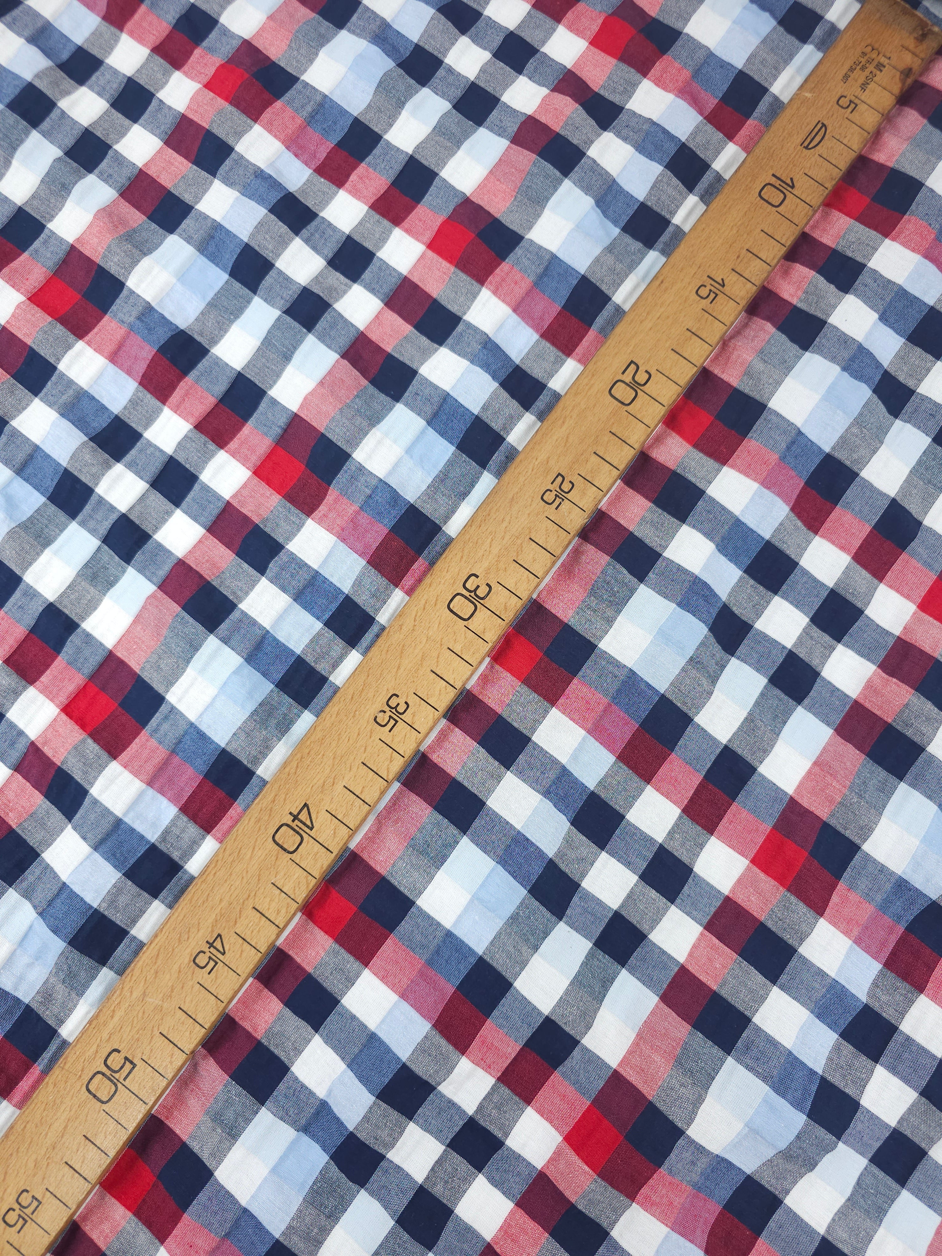 Red/Blue Gingham Crinkle Poly Cotton