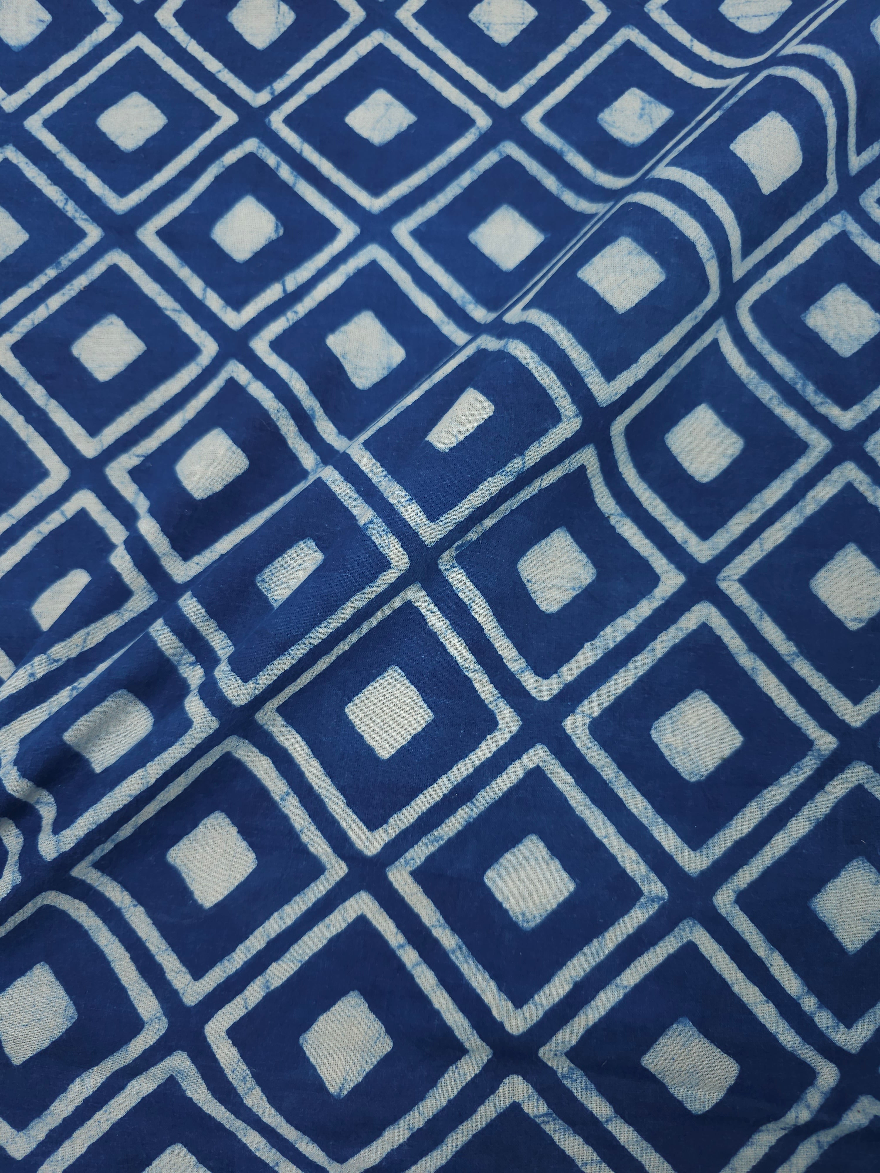 Indigo Navy Diamond Block Print Cotton