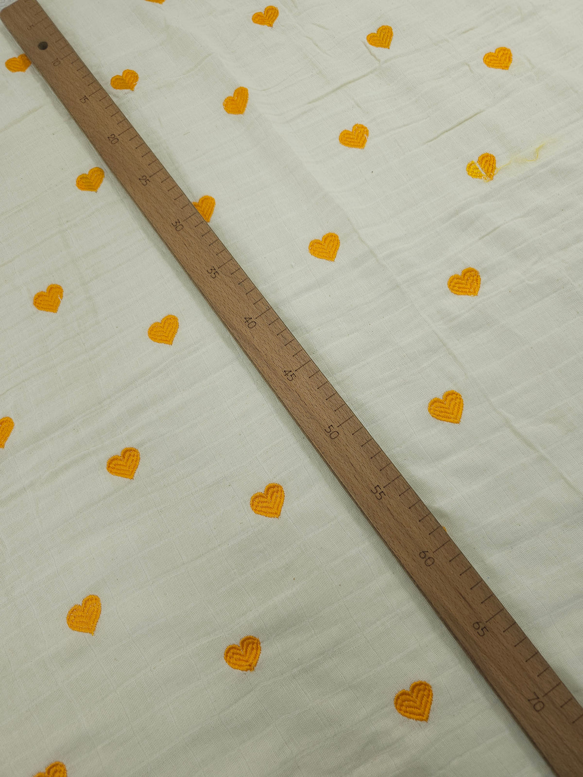 Marigold Orange Embroidered Hearts Grid Double Gauze