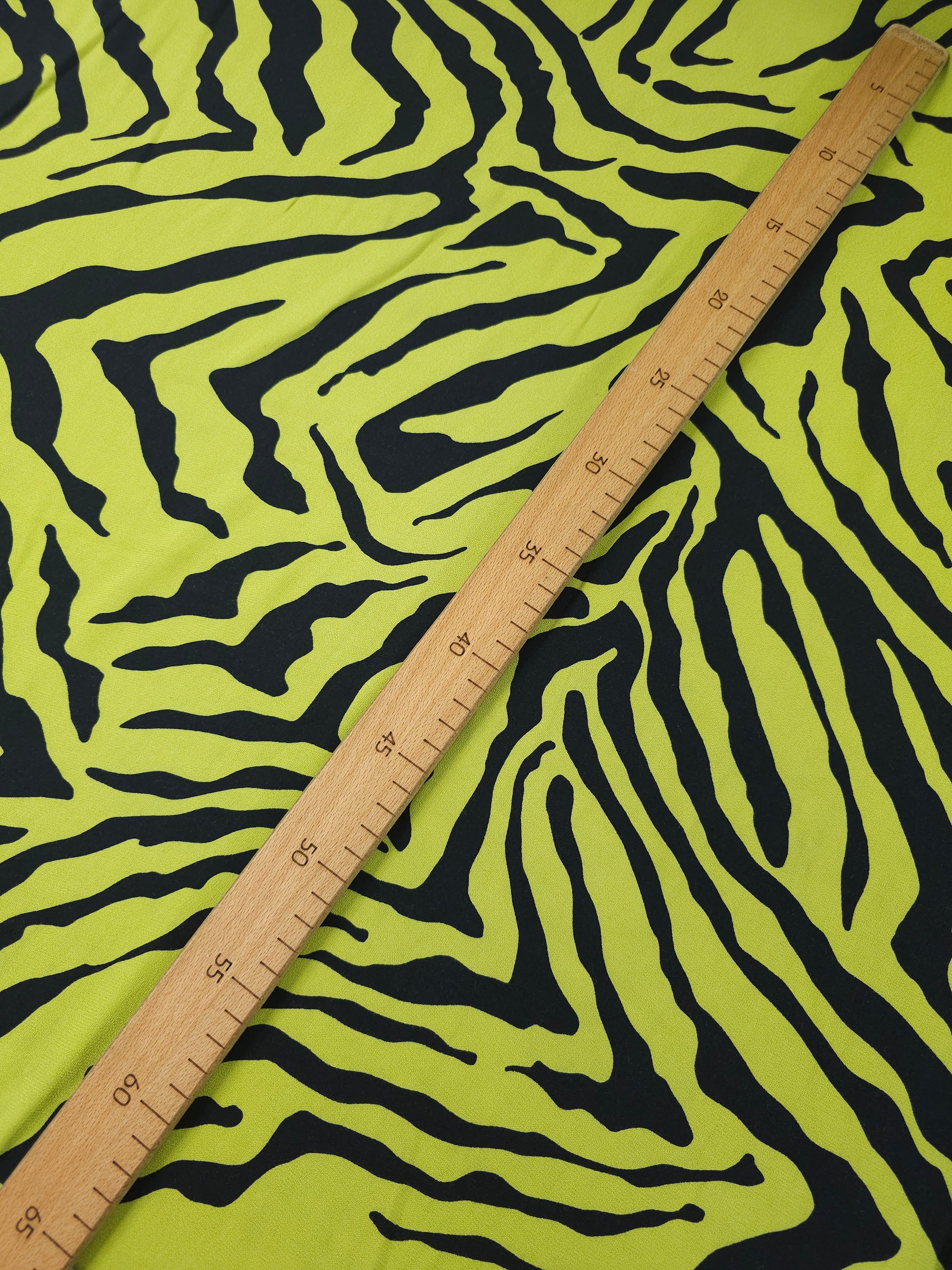 Lime Zebra Doodle Satin Backed Viscose Crepe