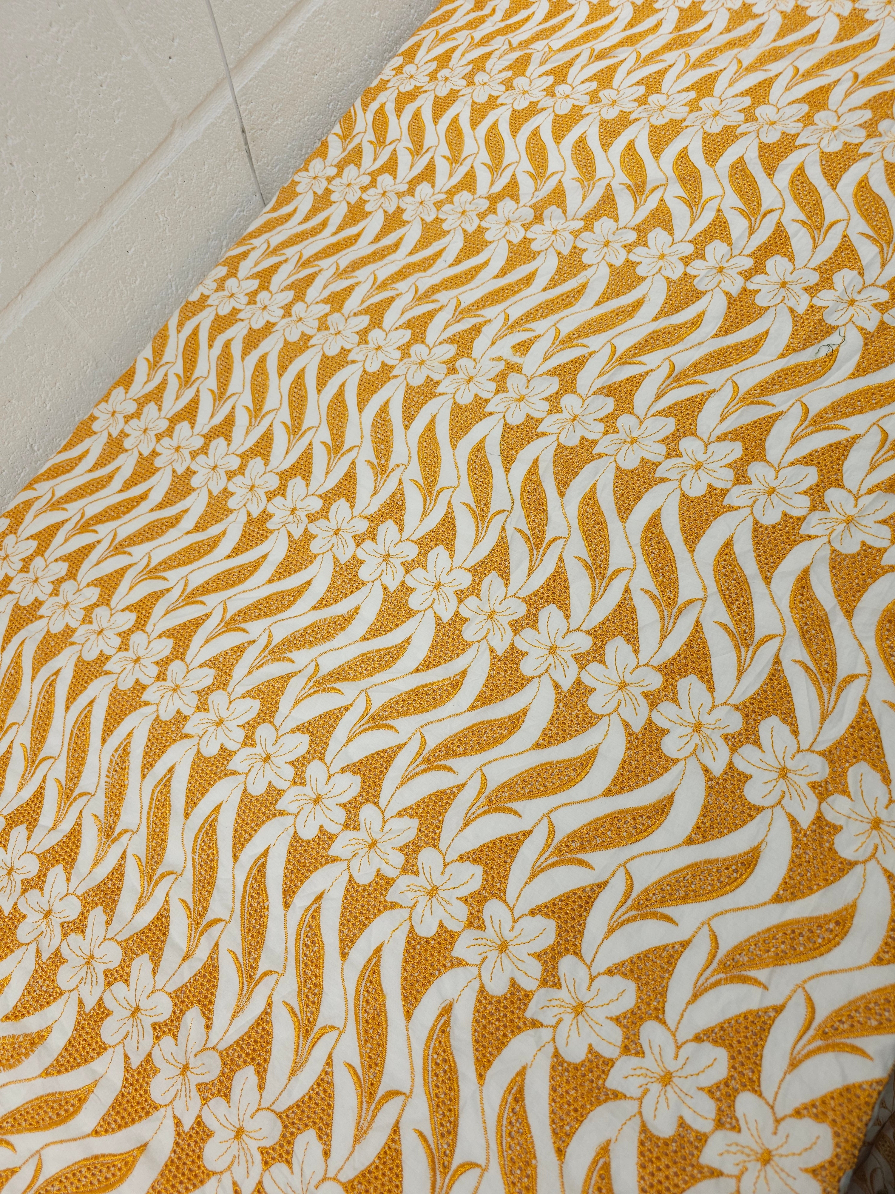 Deep Marigold Retro Winged Floral Cambric Cotton Broderie Anglaise
