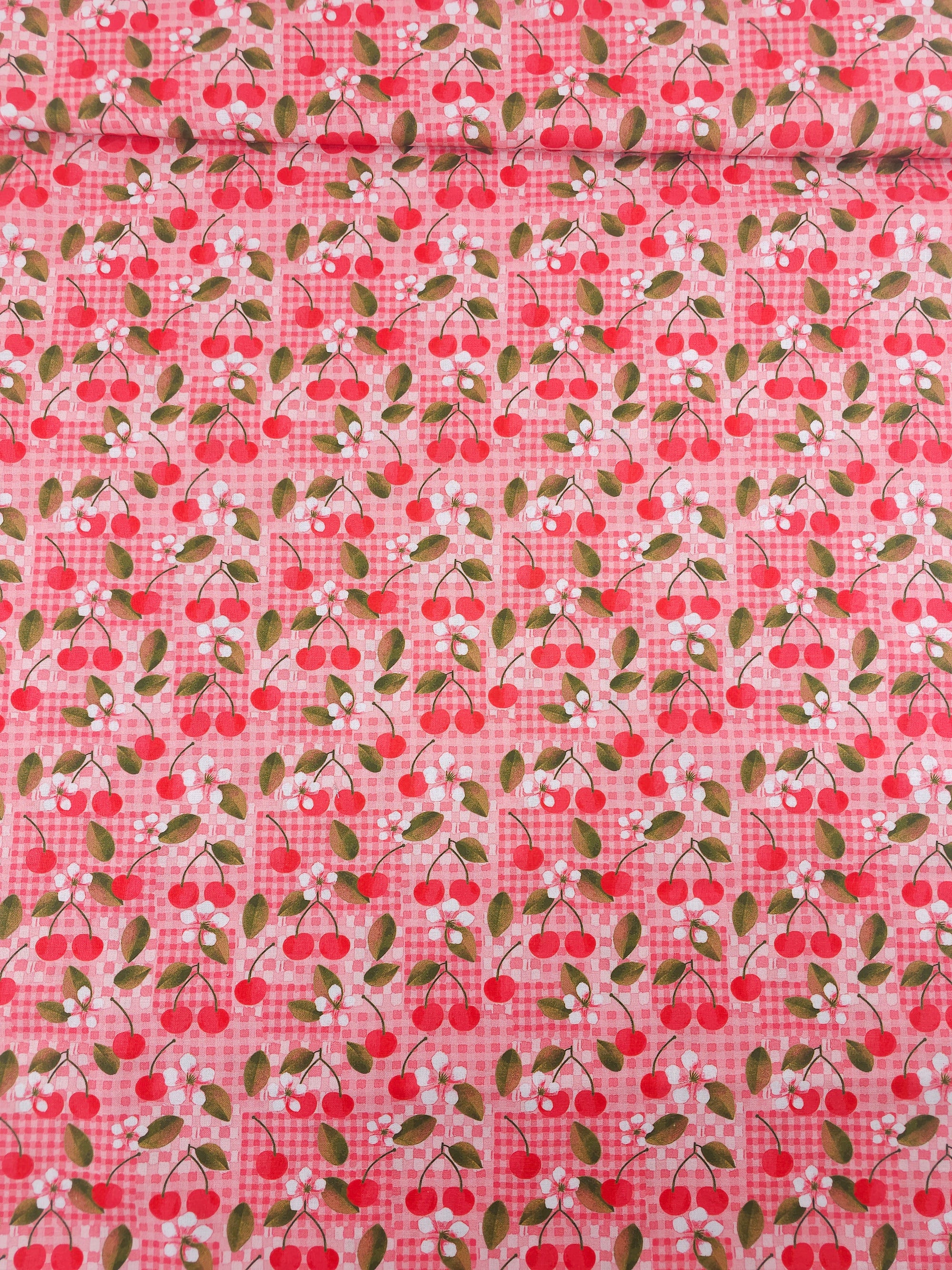 Pink/Red Cherry Gingham 100% Cotton