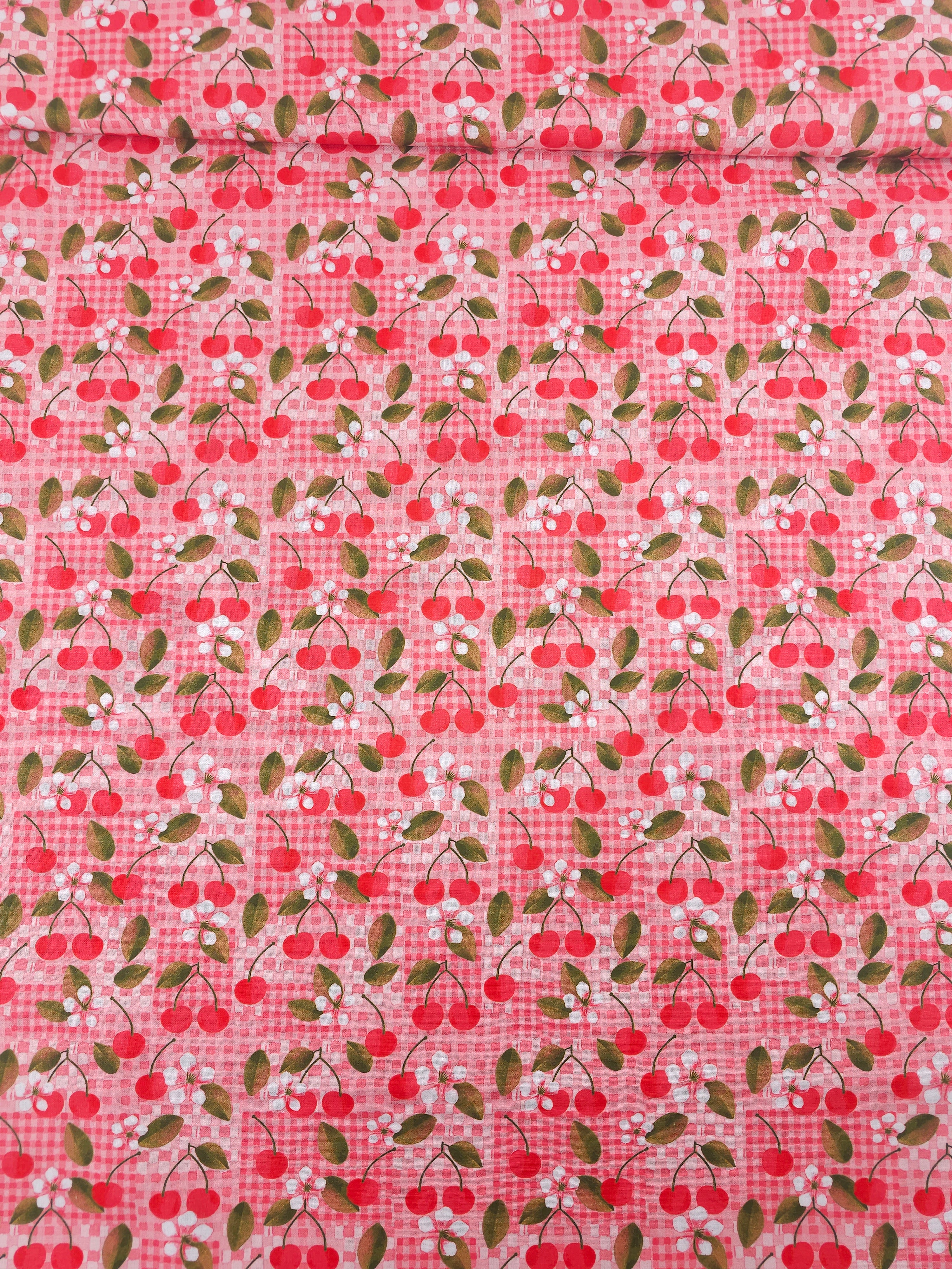 Pink/Red Cherry Gingham 100% Cotton