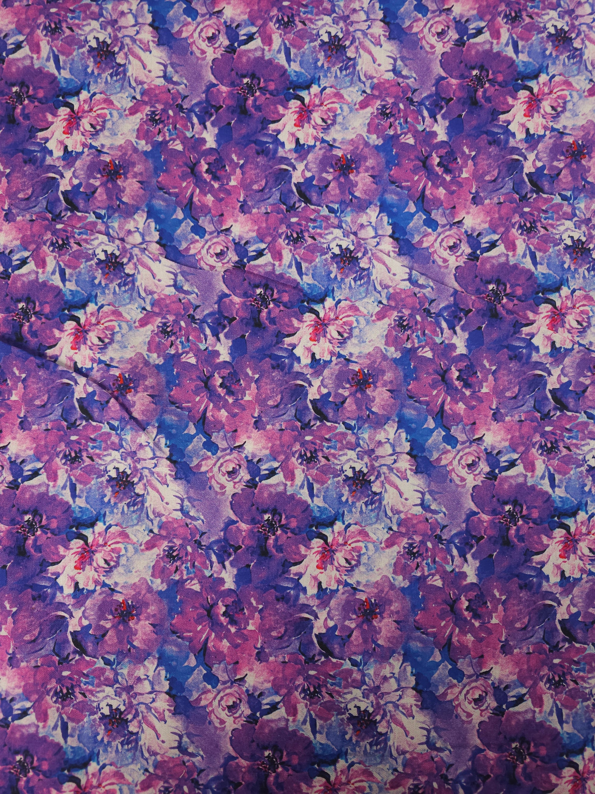 Purple Watercolour Flutter Floral 100% Cotton