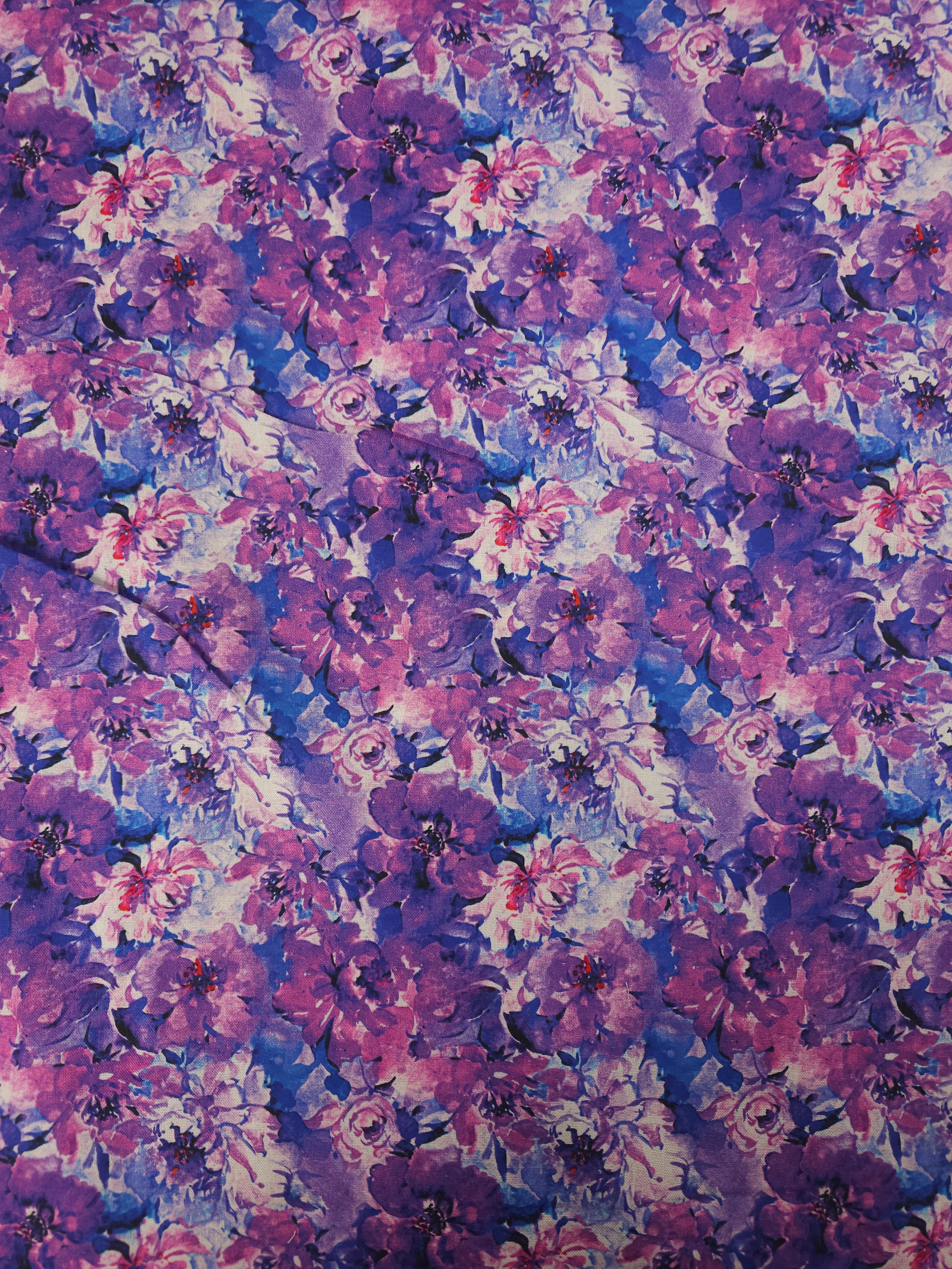 Purple Watercolour Flutter Floral 100% Cotton