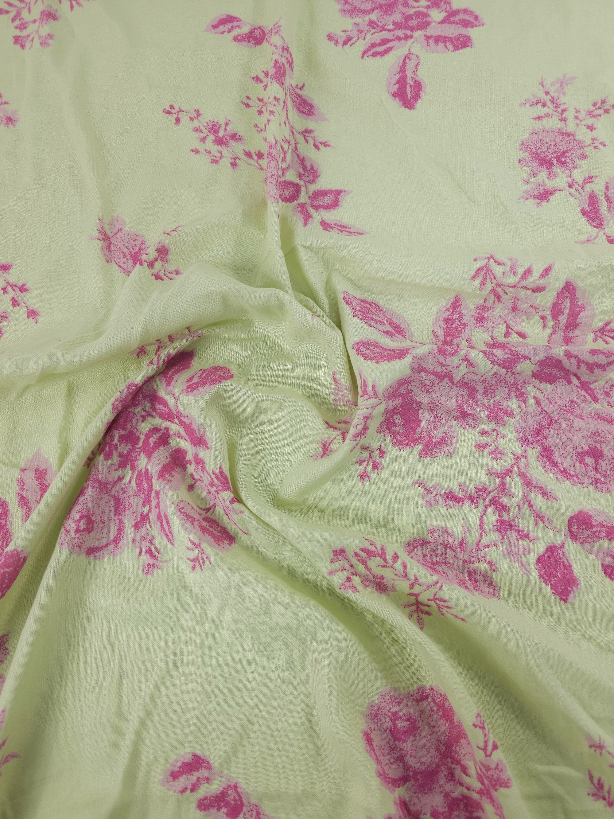 Pale Lime/Pink Rose Floral Double Gauze