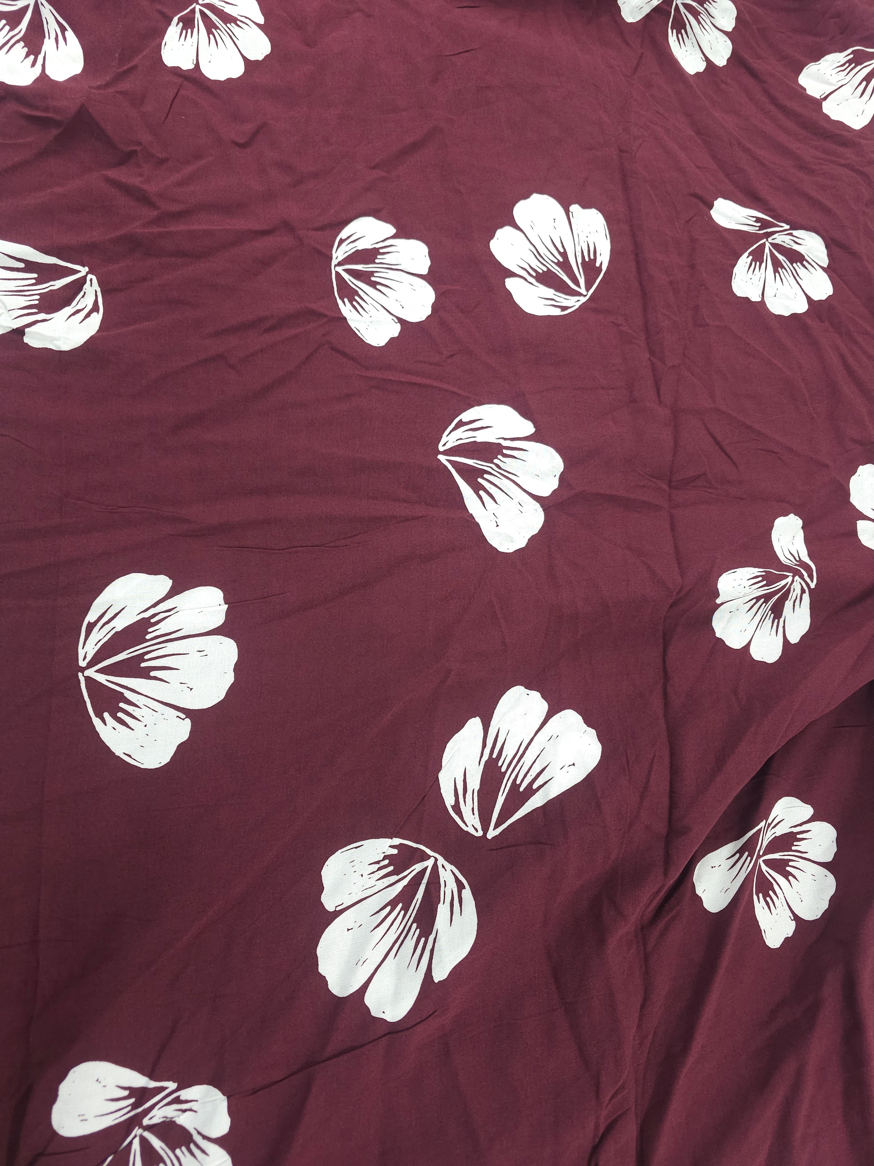 Burgandy petals Viscose chalis- 5.5m piece