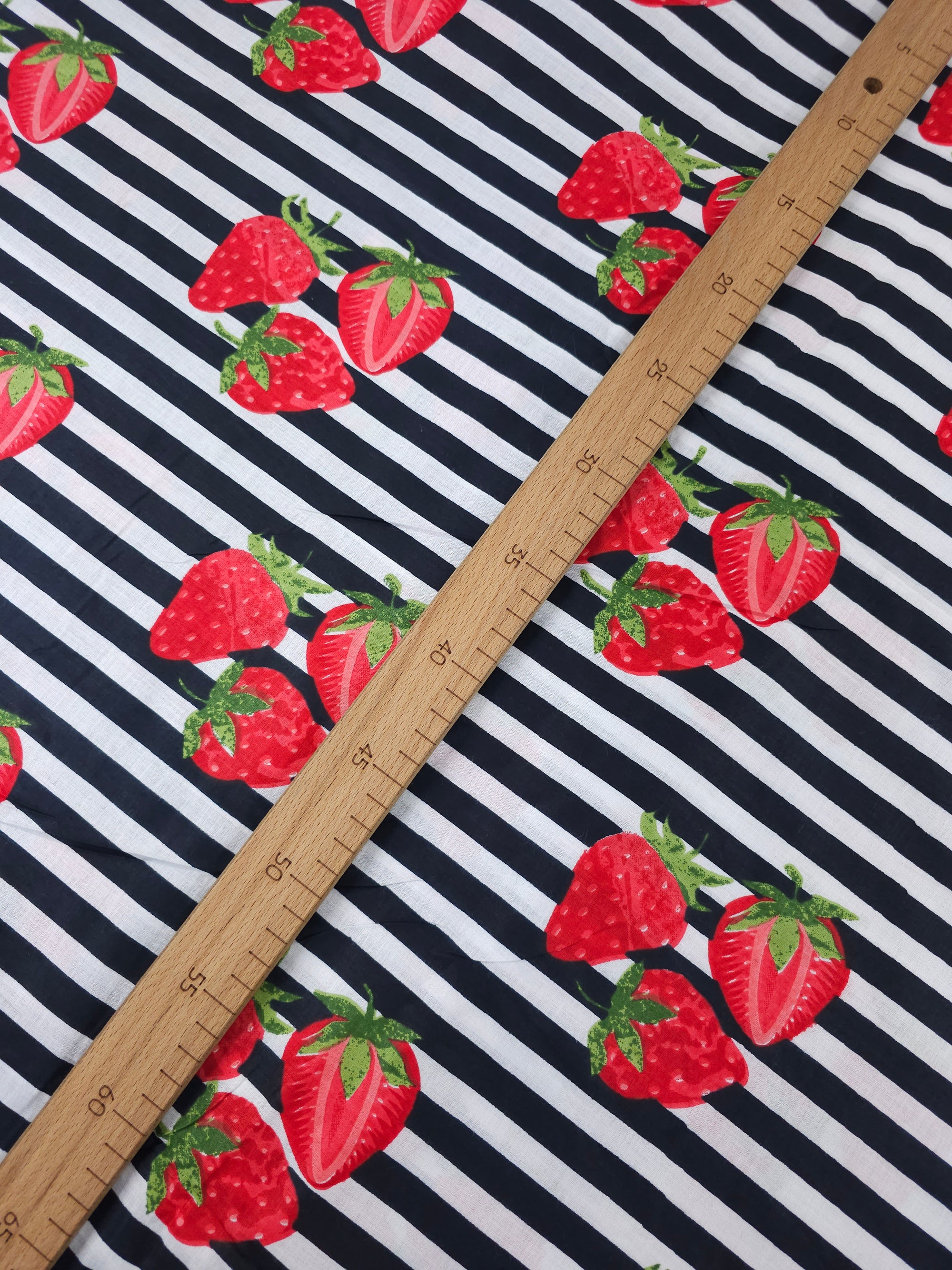 Black Strawberry Stripe Lightweight Cambric Cotton