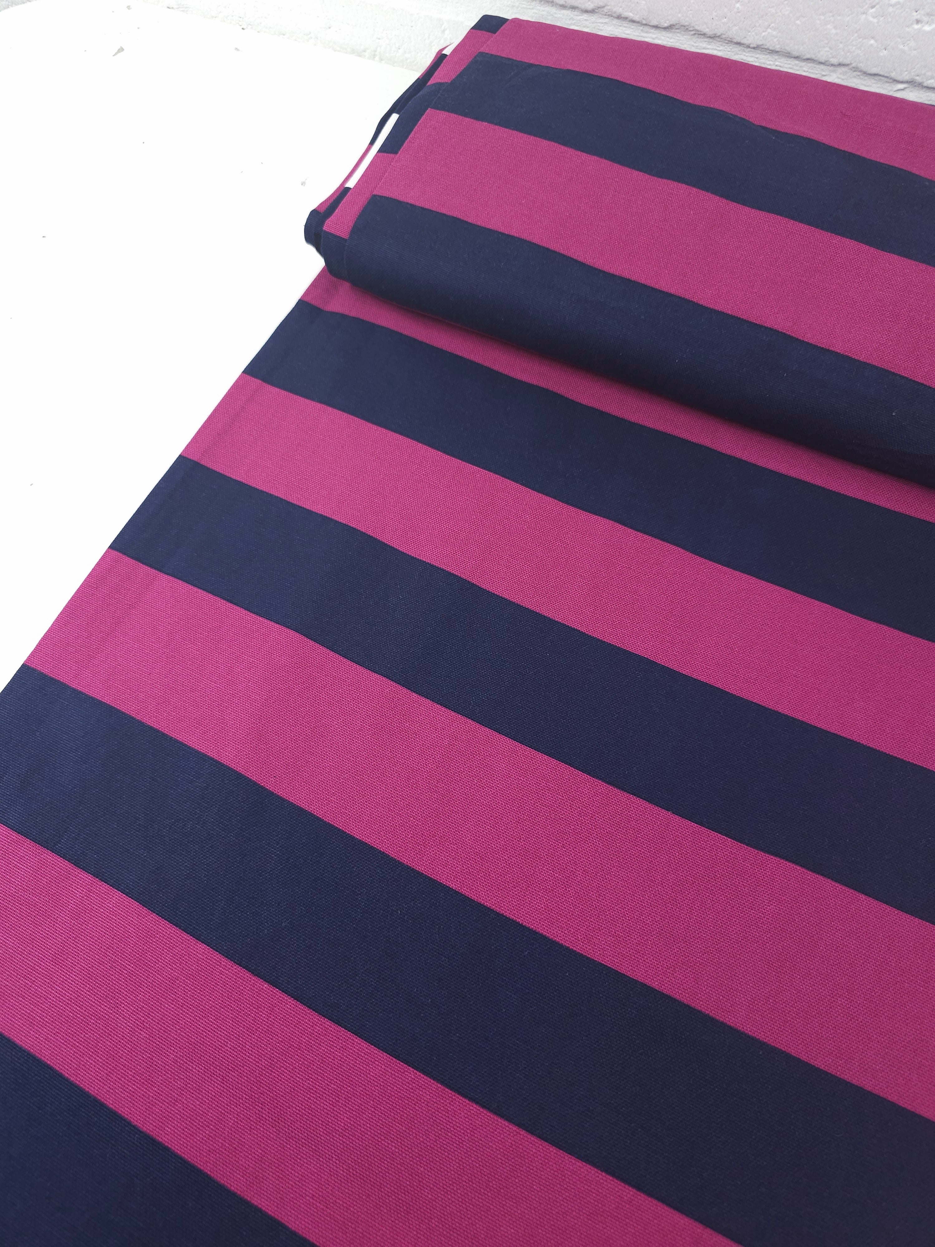 Magenta/Navy Block Stripe Lightweight Canvas Cotton