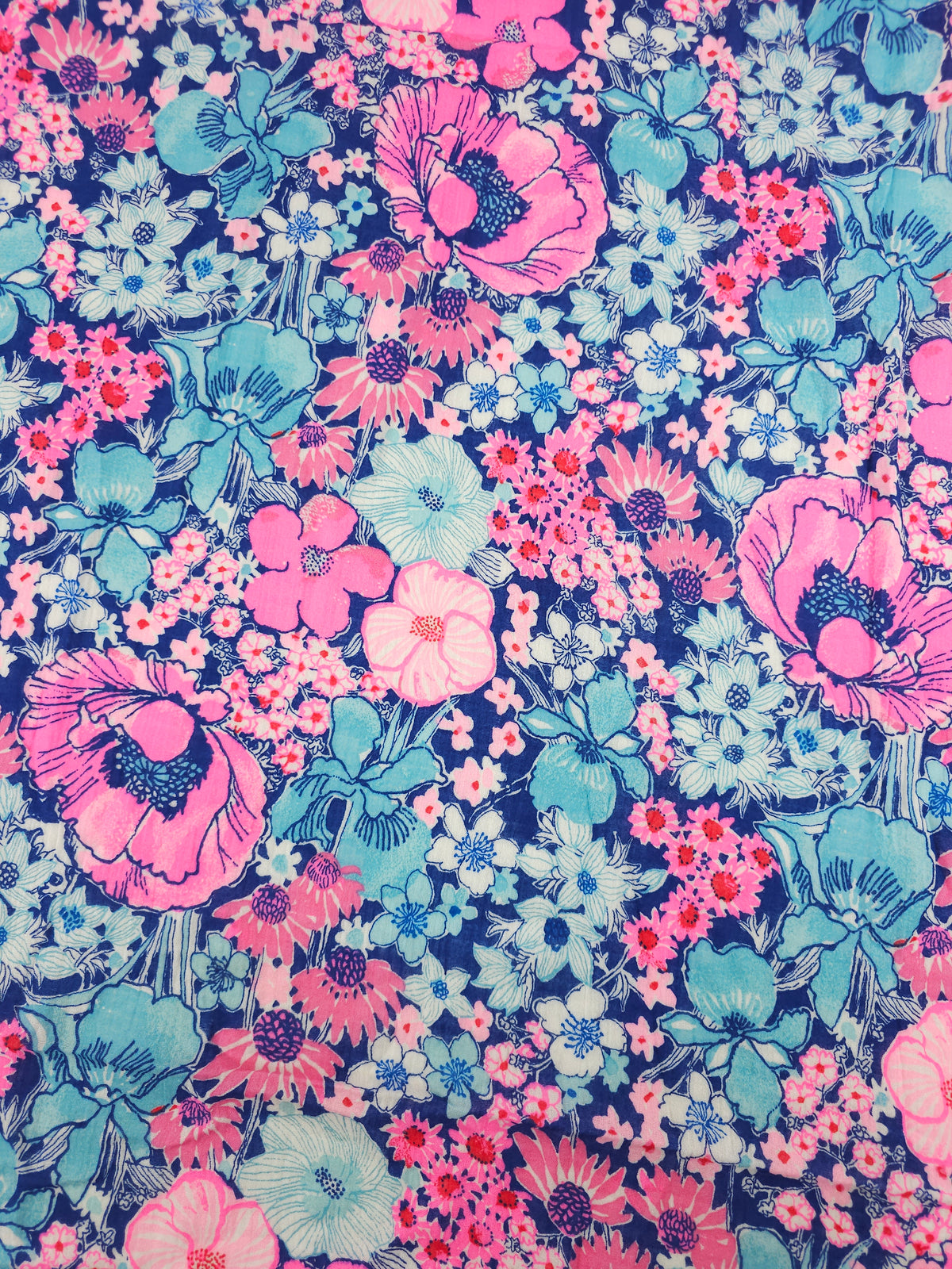 Neon Pink/Blue Floral Bloom Crinkled Double Gauze - Lilly Pulitzer