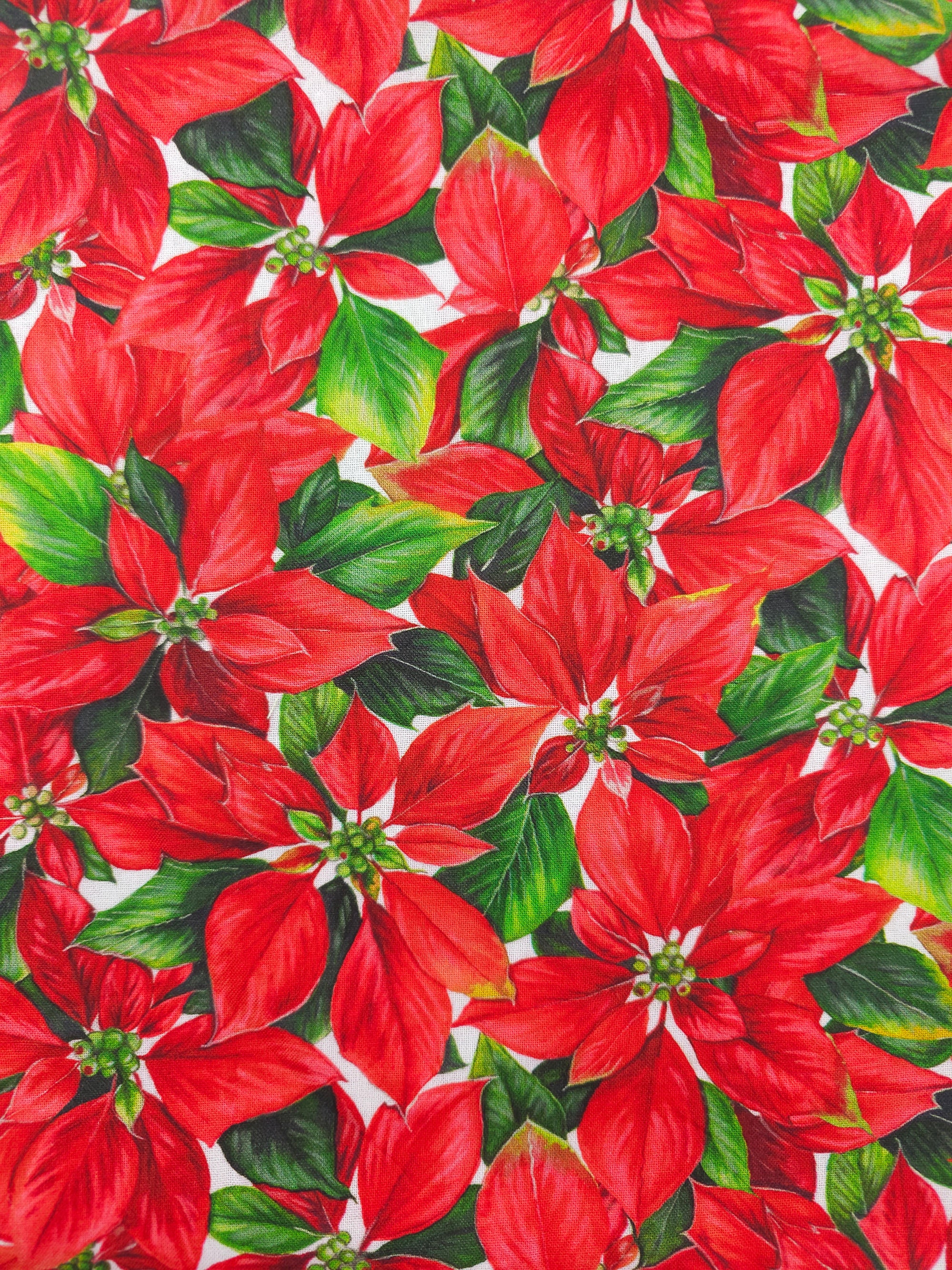 Red christmas leaf Cotton- 1m piece