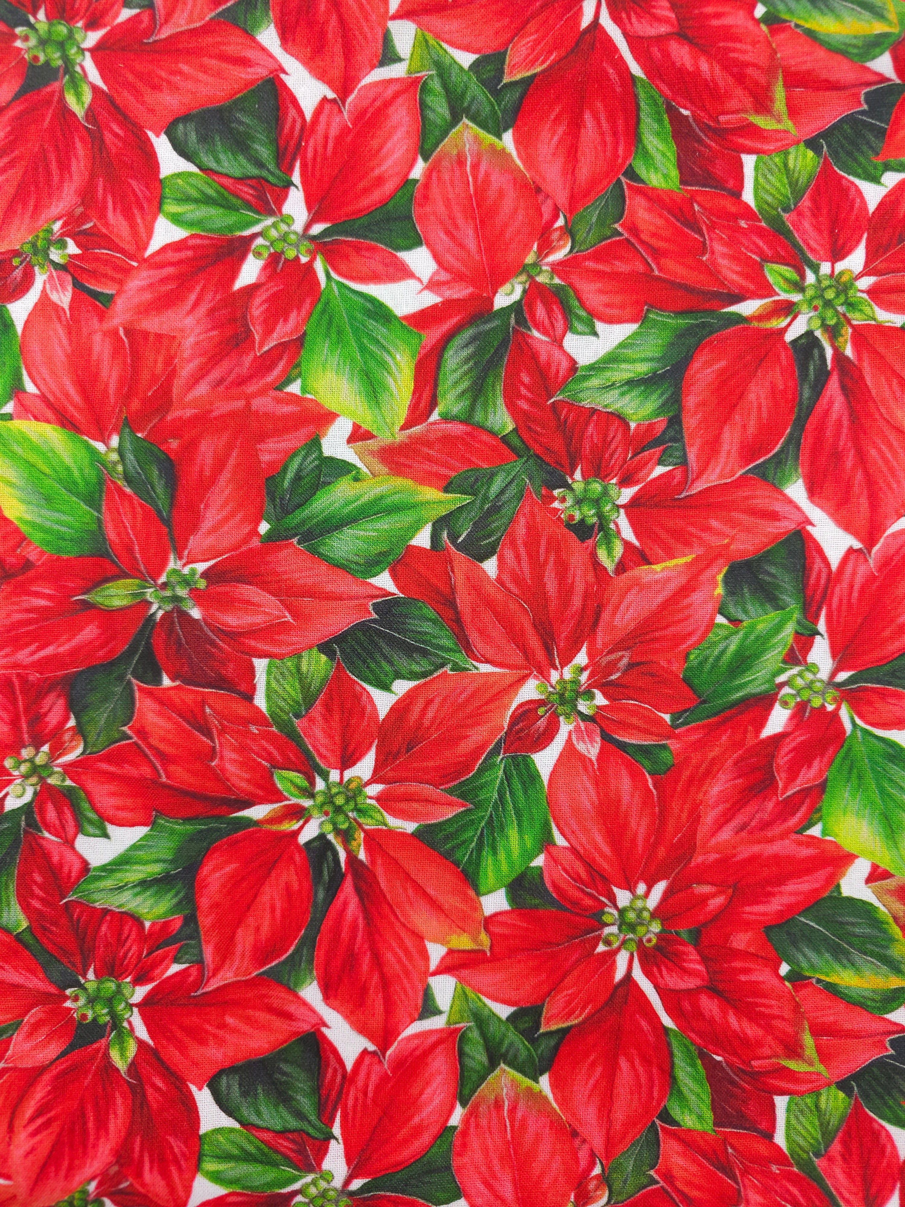 Red christmas leaf Cotton- 1m piece