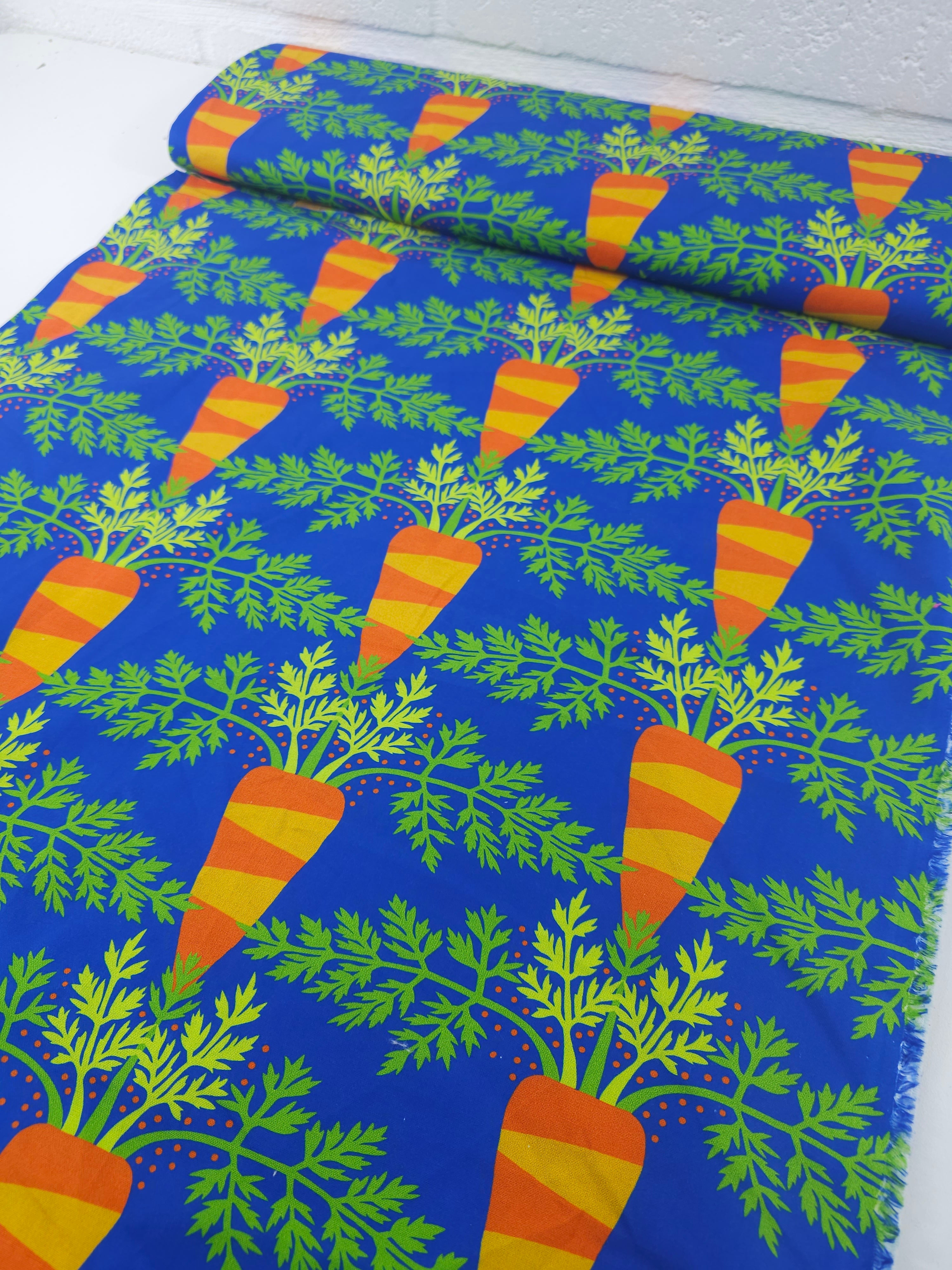 Blue Novelty Carrots 100% Cotton - Free Spirit