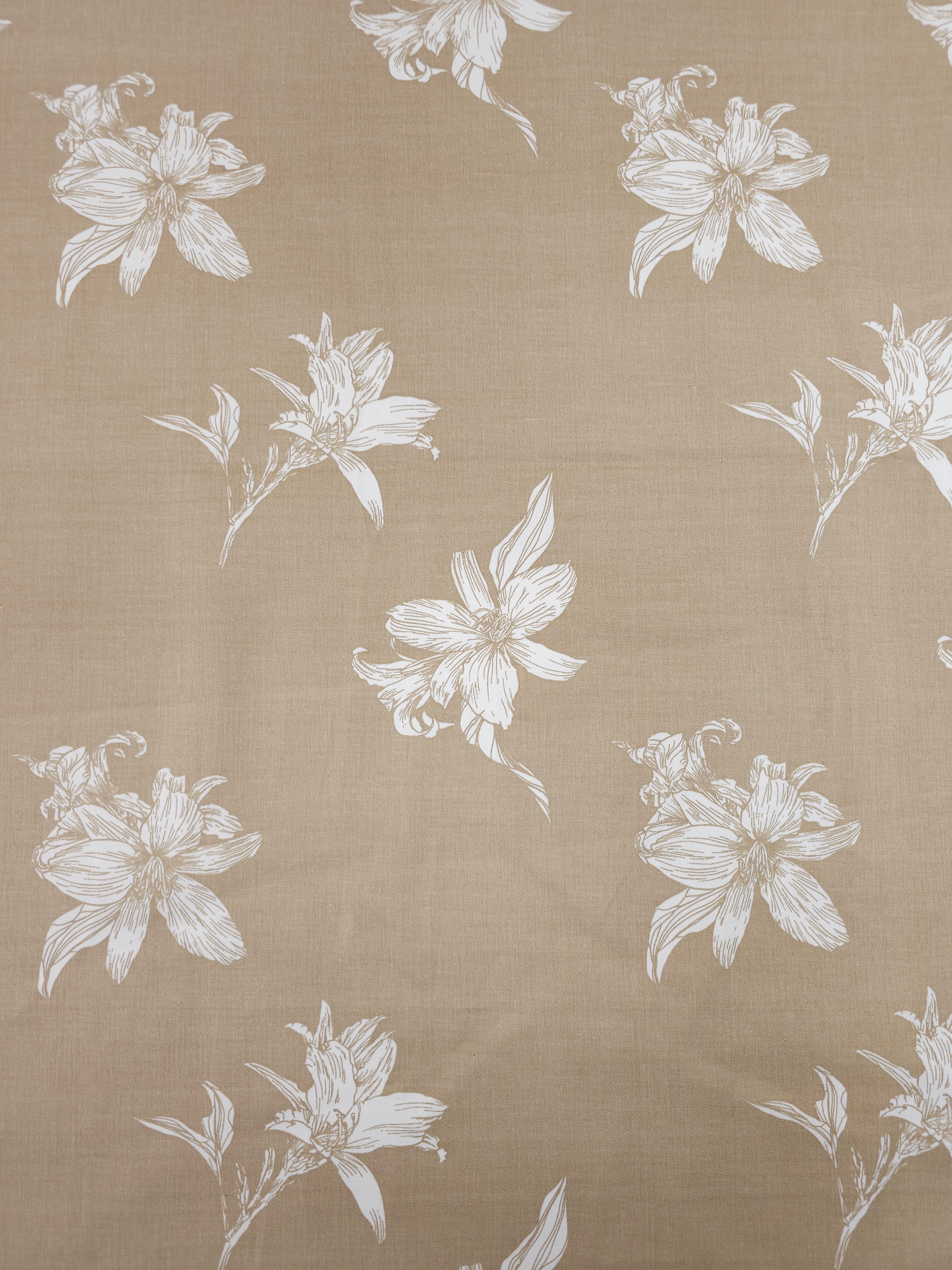 Beige Sketch Floating Flowers Heavy Cotton Poplin
